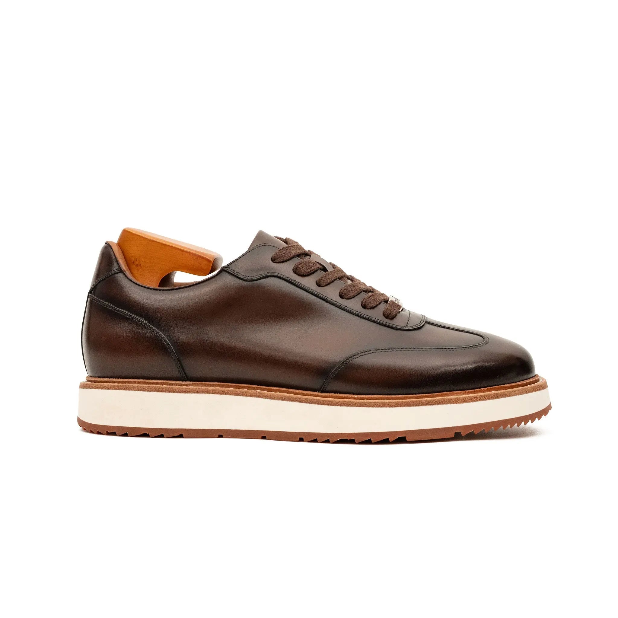 Coffee Leather Lace-Up Platform Shoes