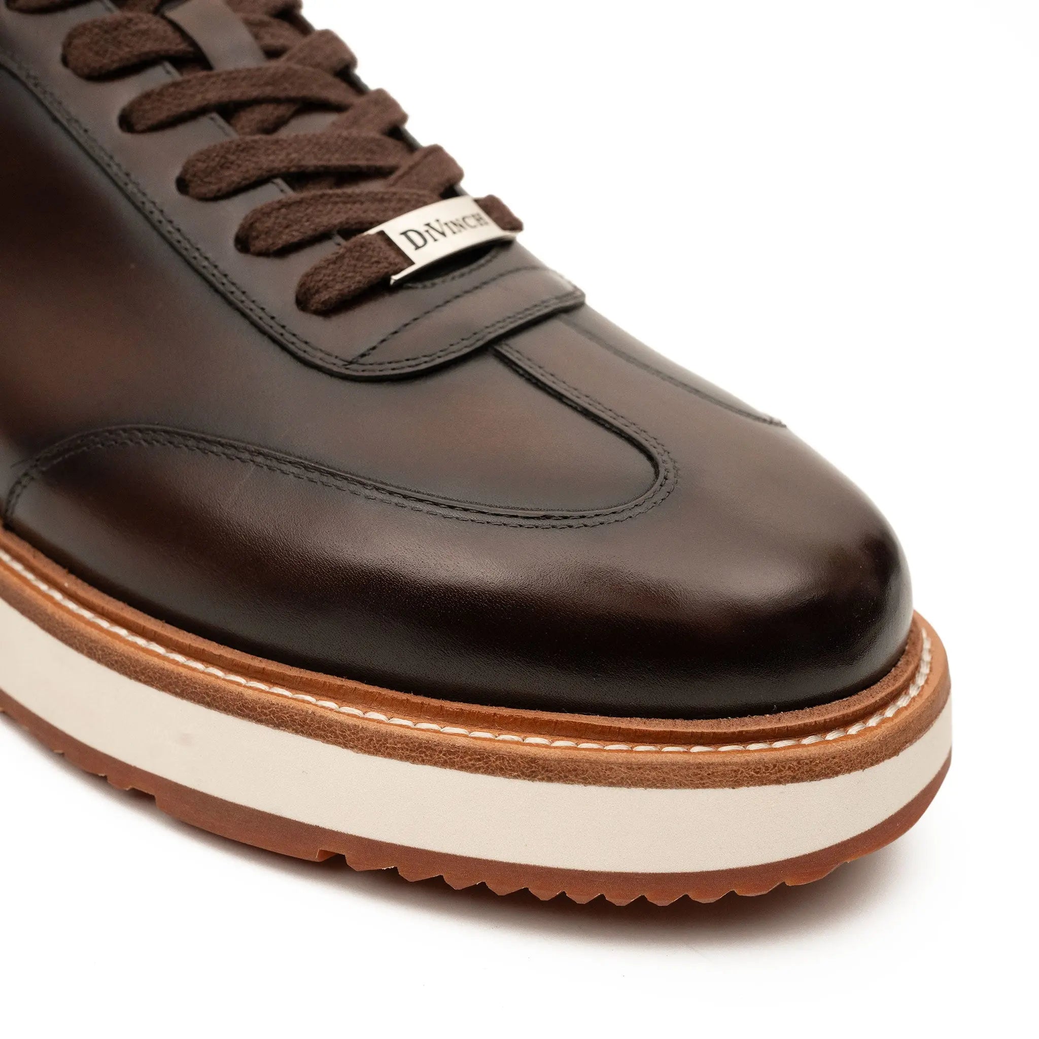 Coffee Leather Lace-Up Platform Shoes
