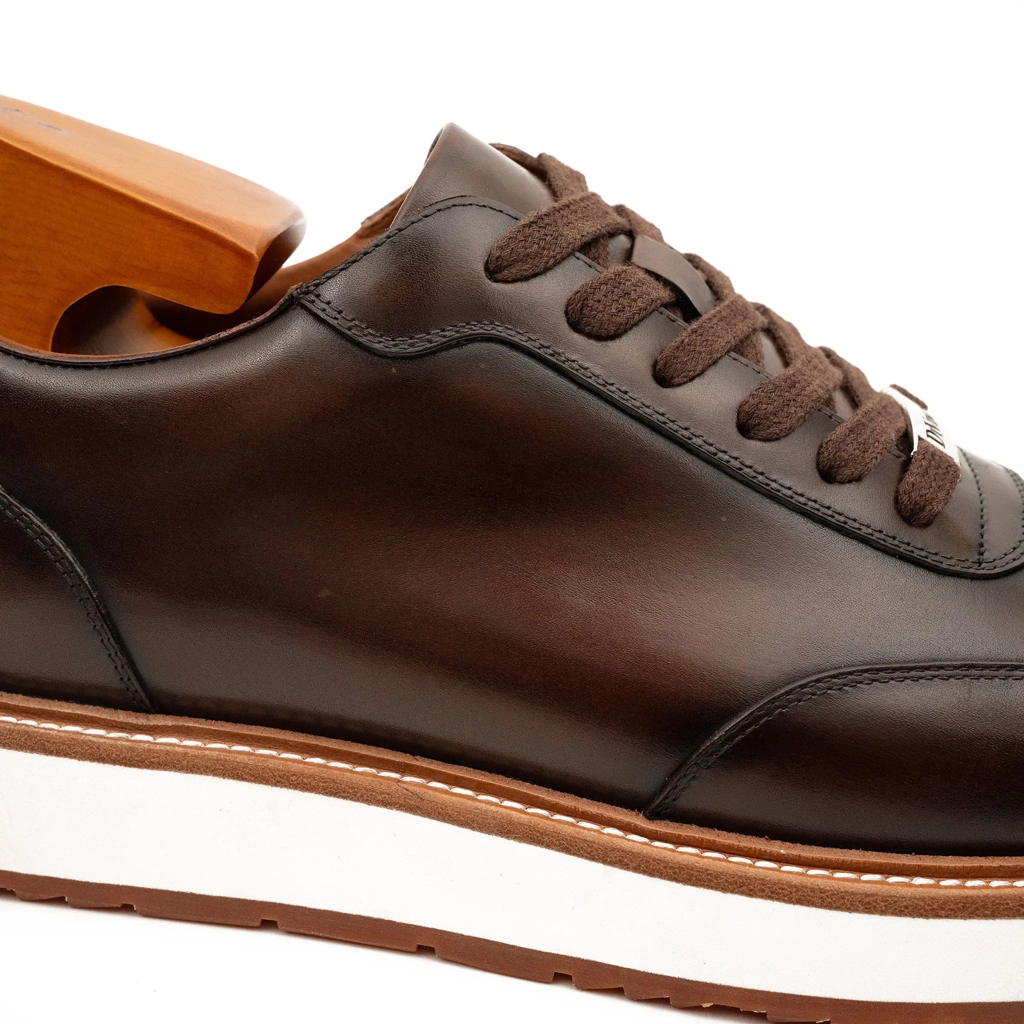 Coffee Leather Lace-Up Platform Shoes