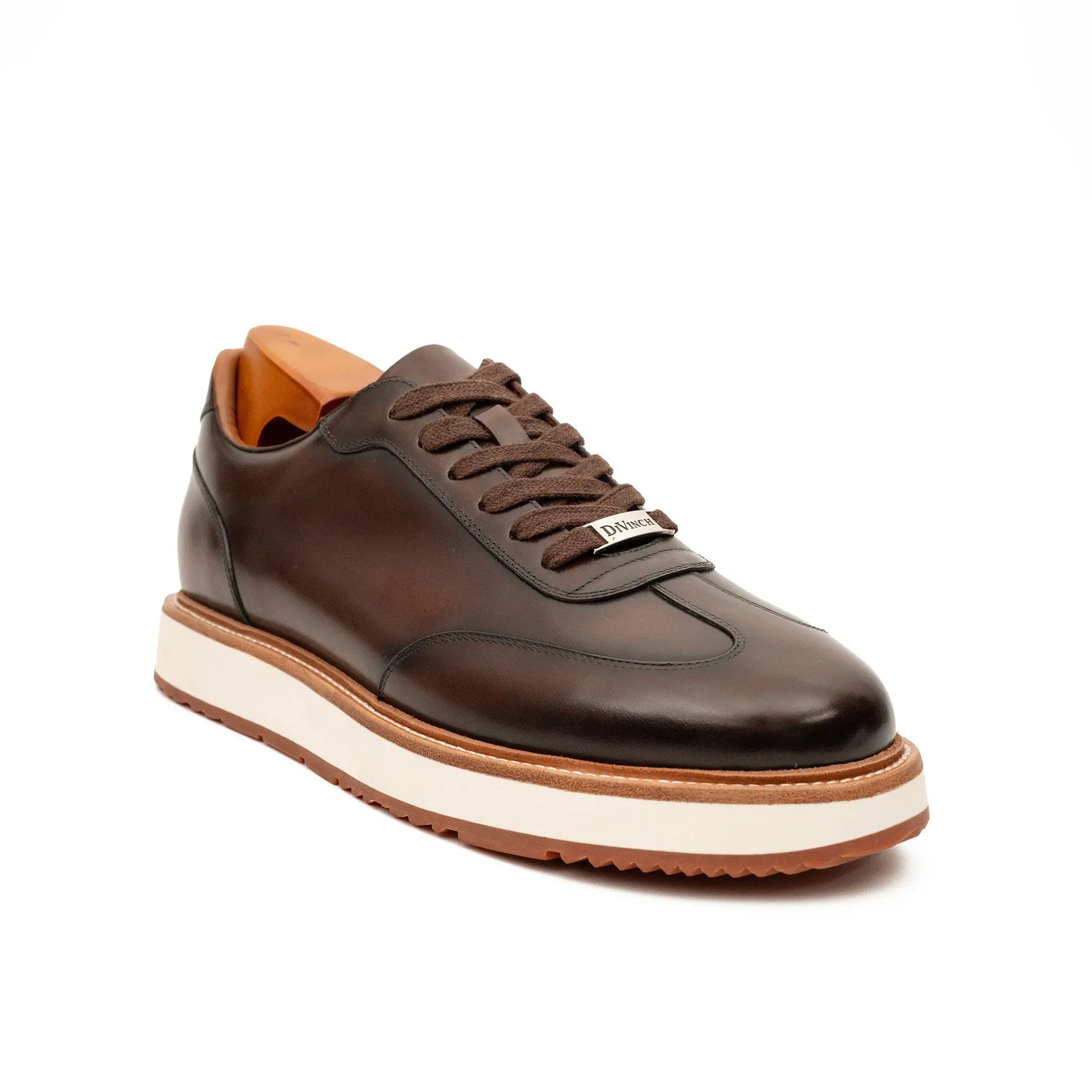 Coffee Leather Lace-Up Platform Shoes