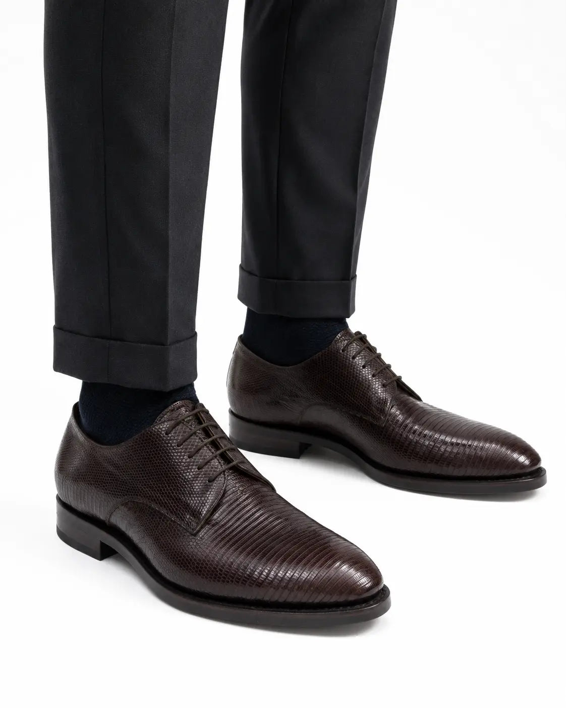 Brown Lizard Leather Derby Shoe