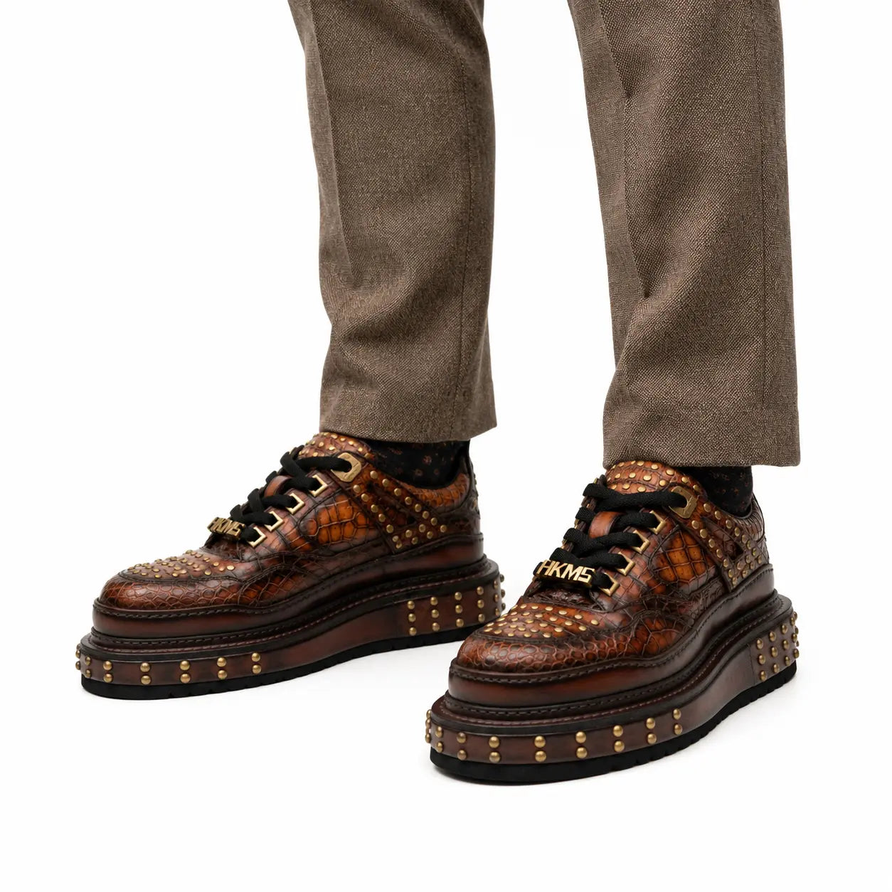 Brown Studded Crocodile Sneaker