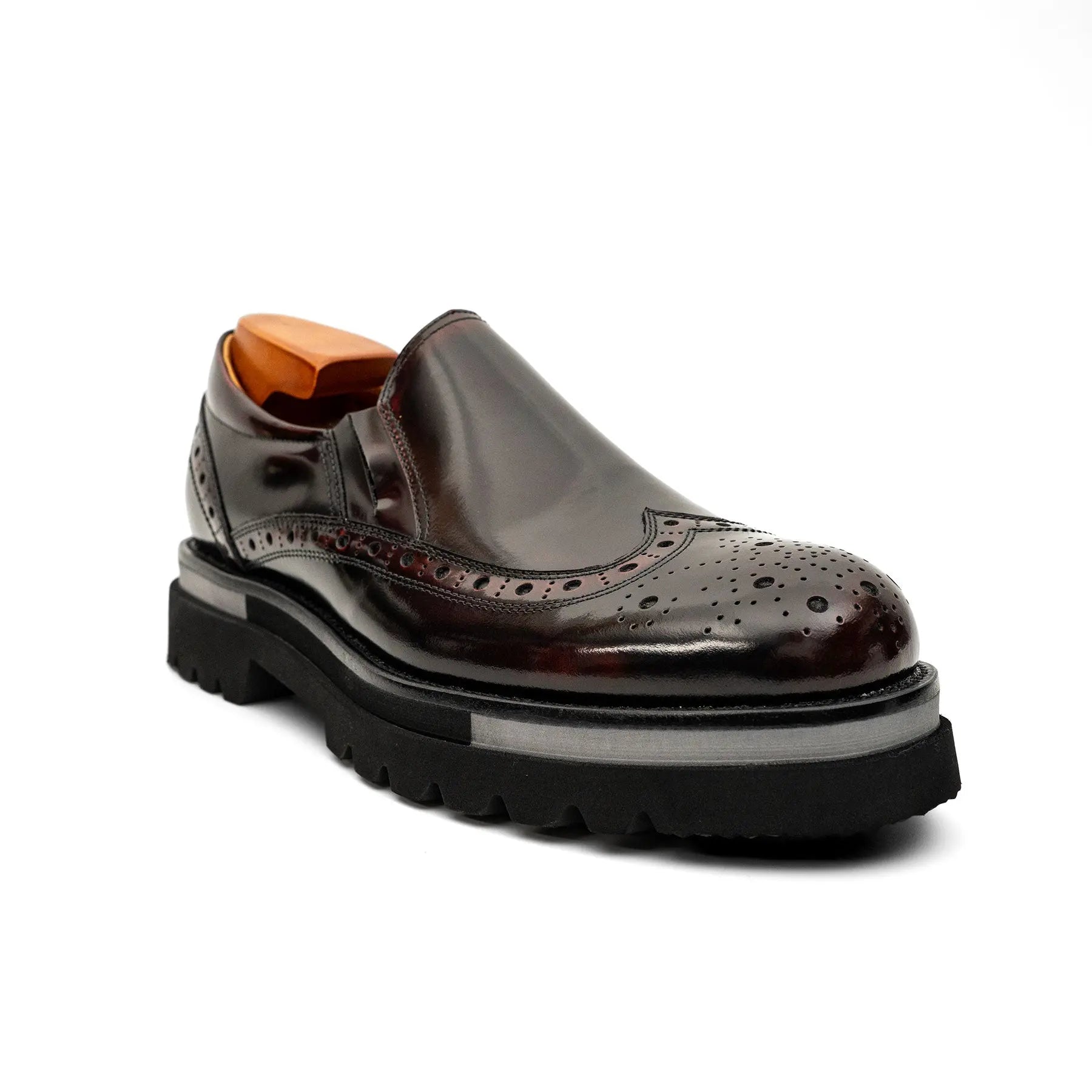 Burgundy Brogue Lug-Sole Loafer