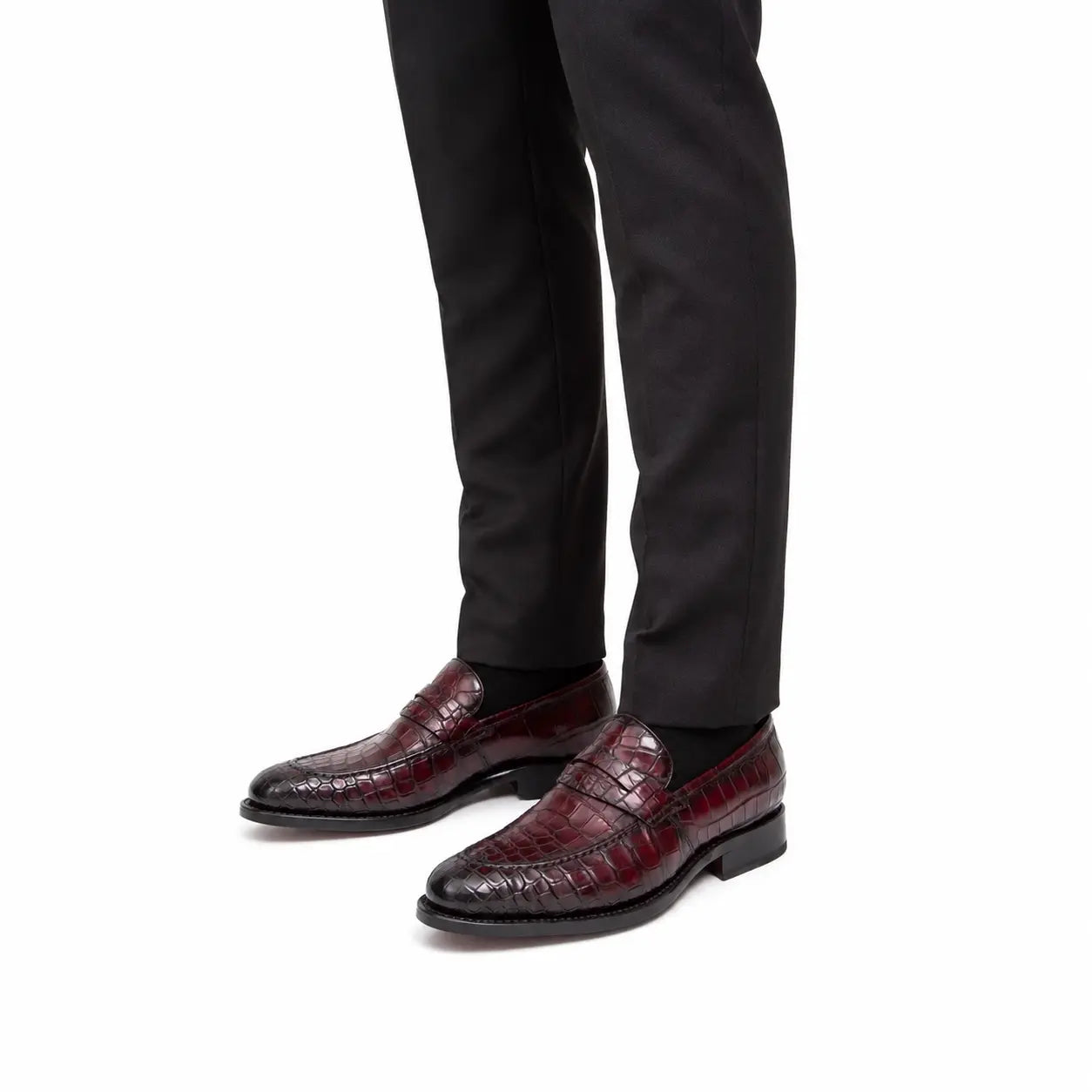 Burgundy Crocodile Penny Loafer