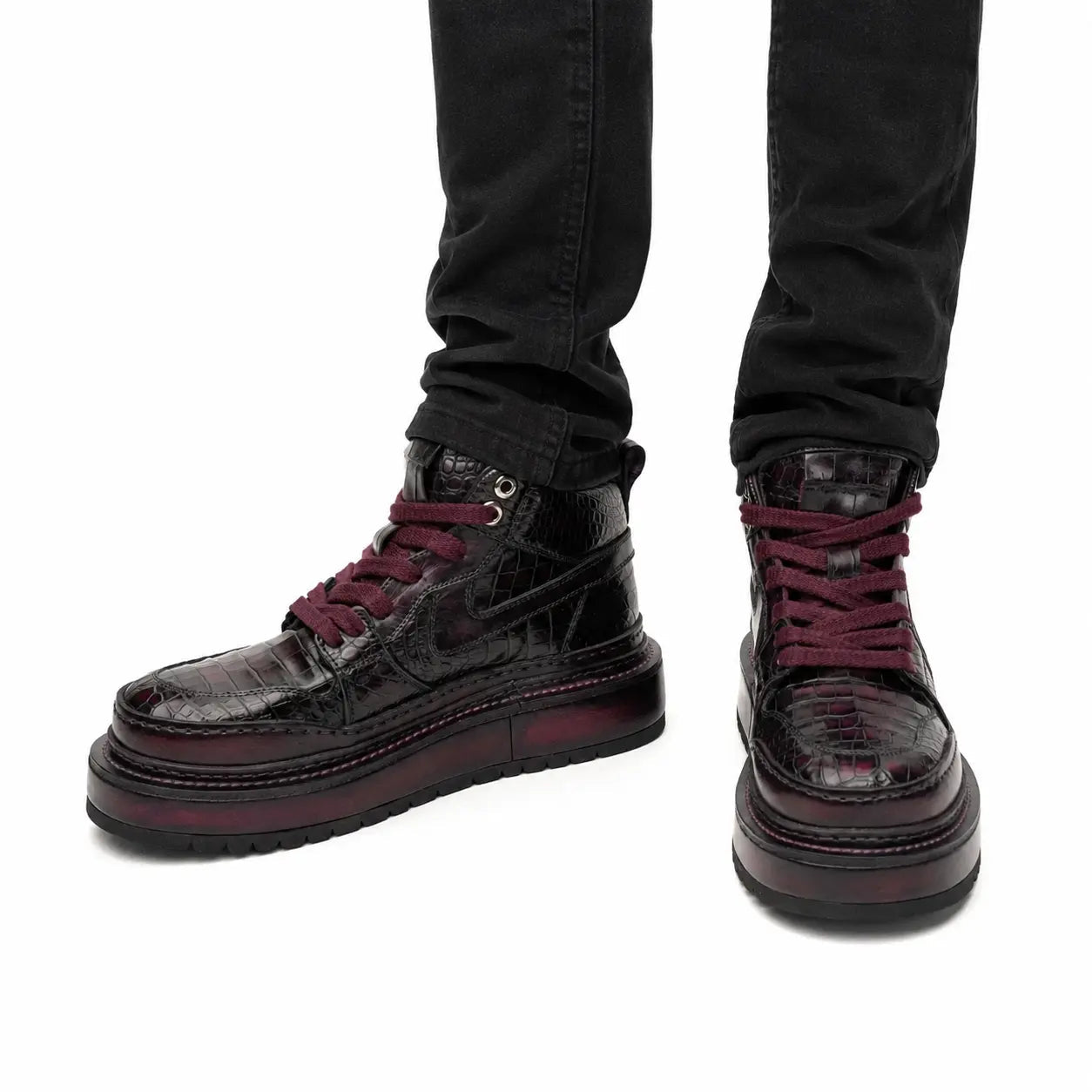 Burgundy Crocodile Platform High-Top