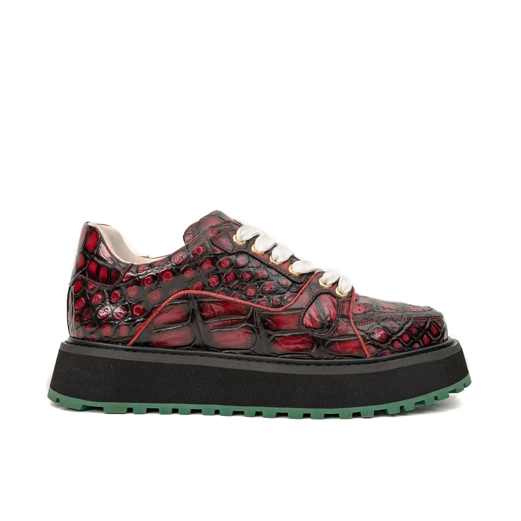 Burgundy Crocodile Platform Sneaker