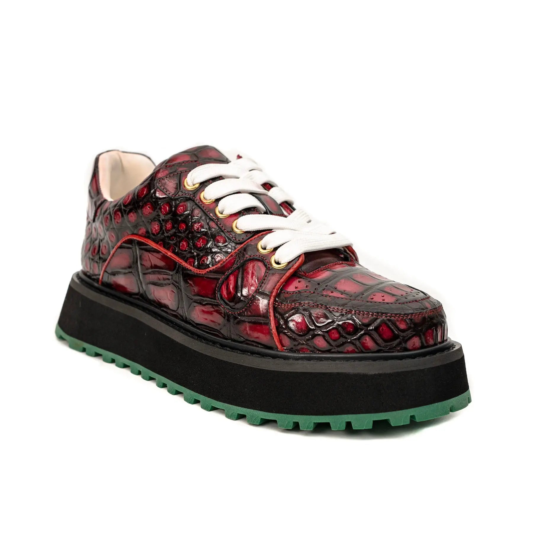 Burgundy Crocodile Platform Sneaker