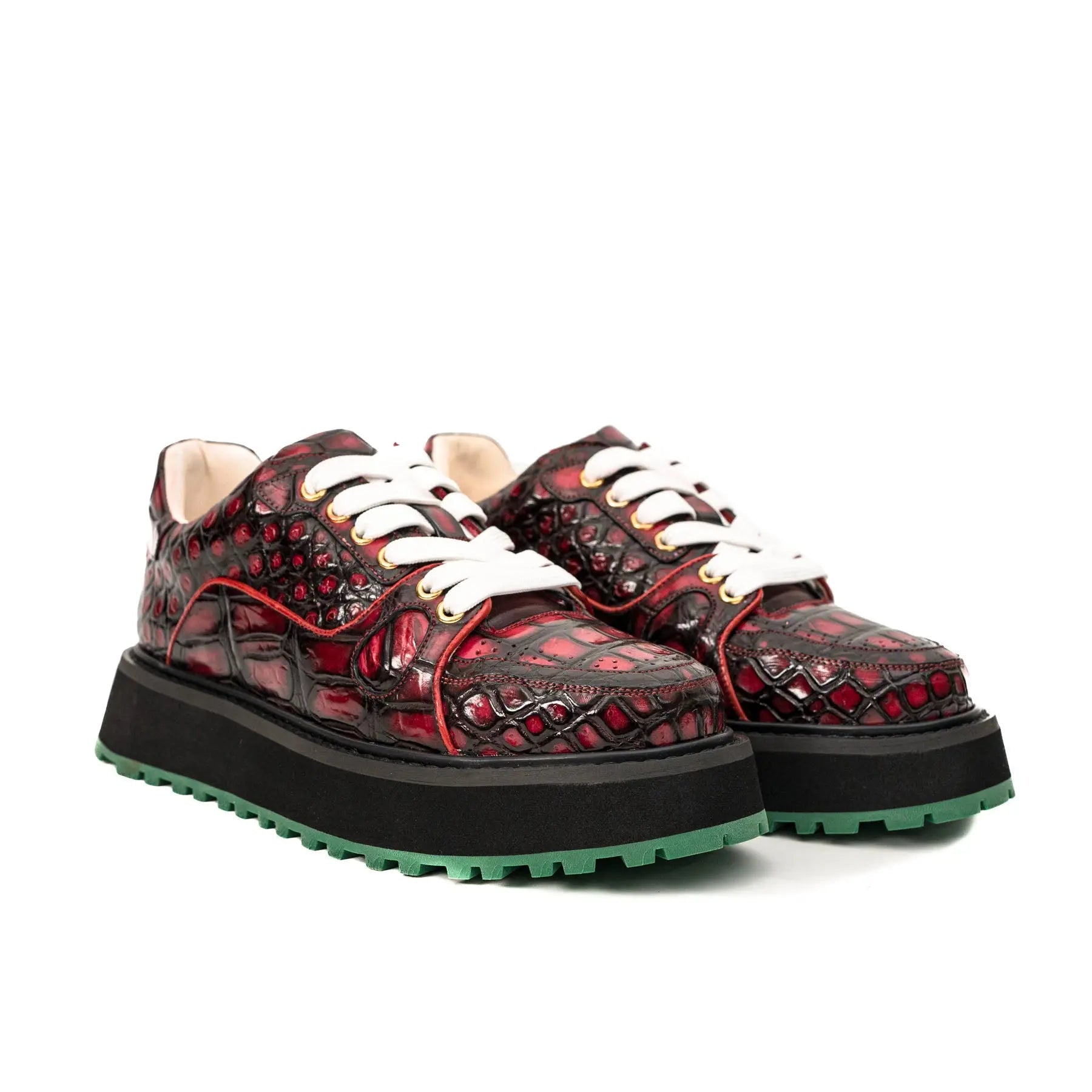 Burgundy Crocodile Platform Sneaker