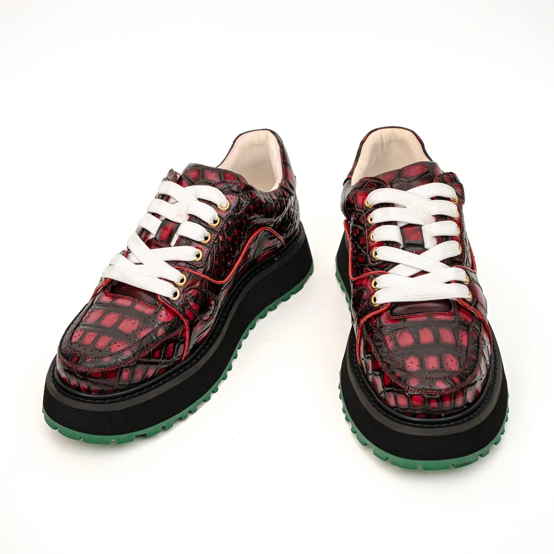 Burgundy Crocodile Platform Sneaker
