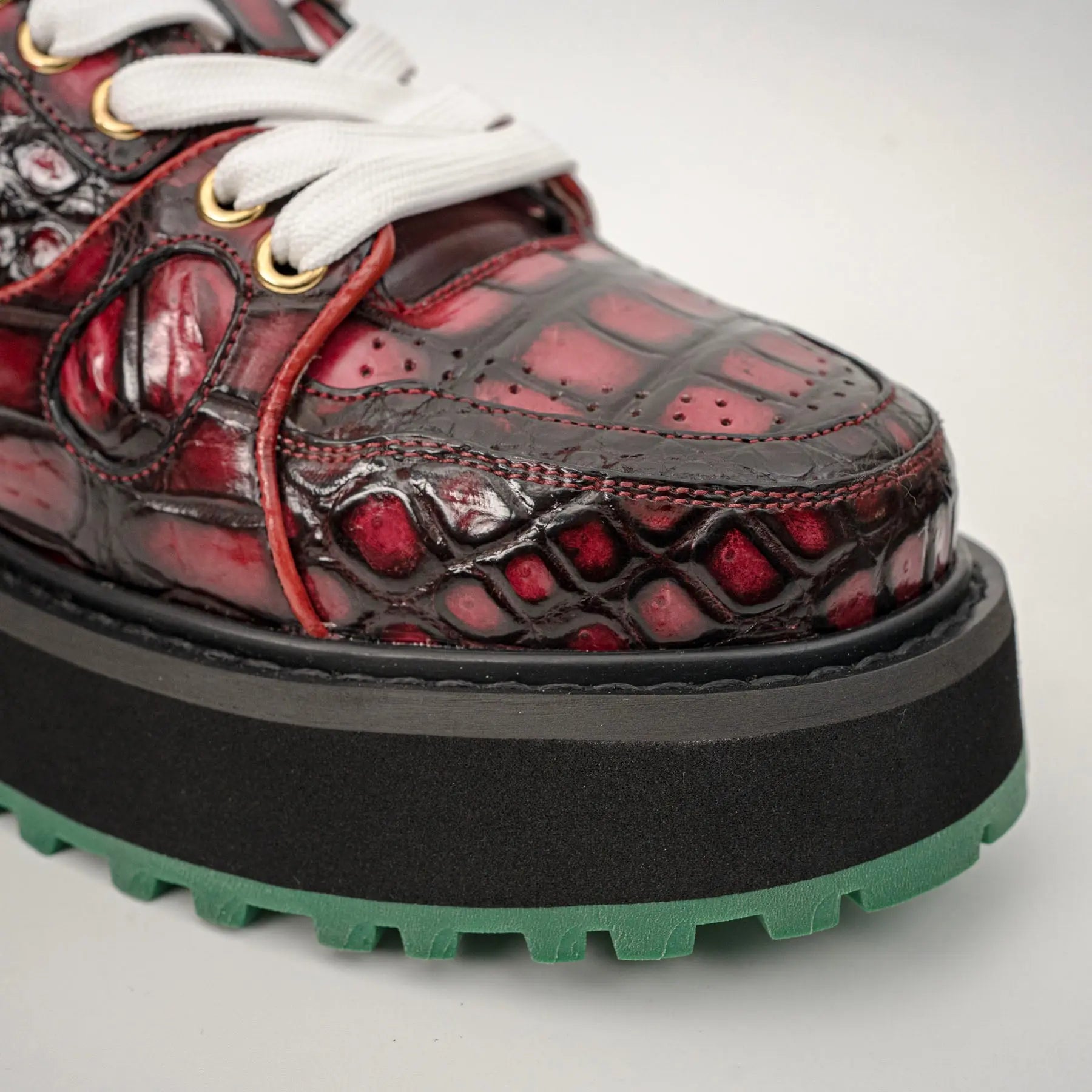 Burgundy Crocodile Platform Sneaker