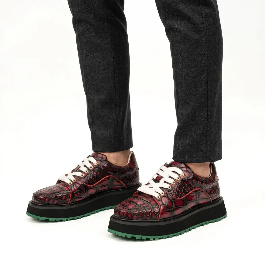 Burgundy Crocodile Platform Sneaker