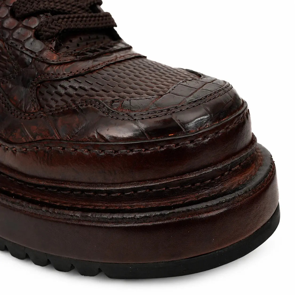 Burgundy Crocodile-Textured Platform Sneaker