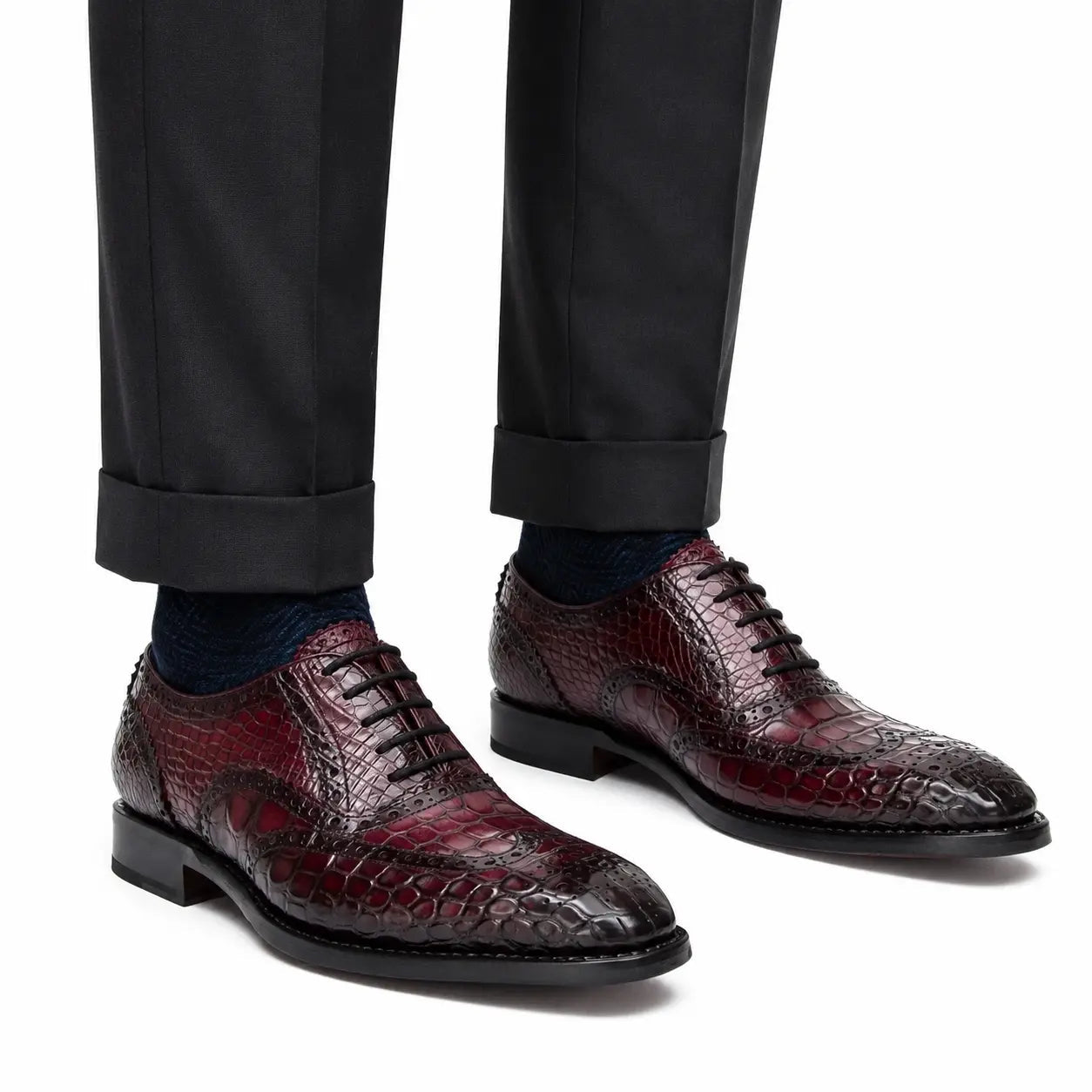 Burgundy Crocodile Wingtip Oxford