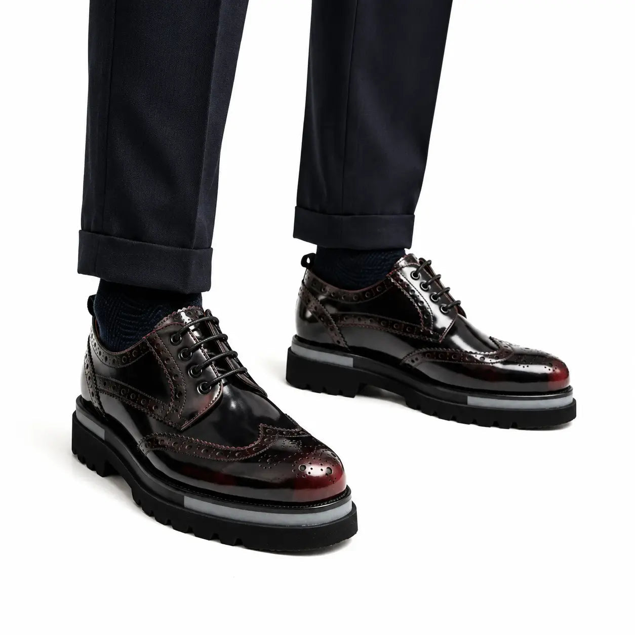 Burgundy Wingtip Platform Derby