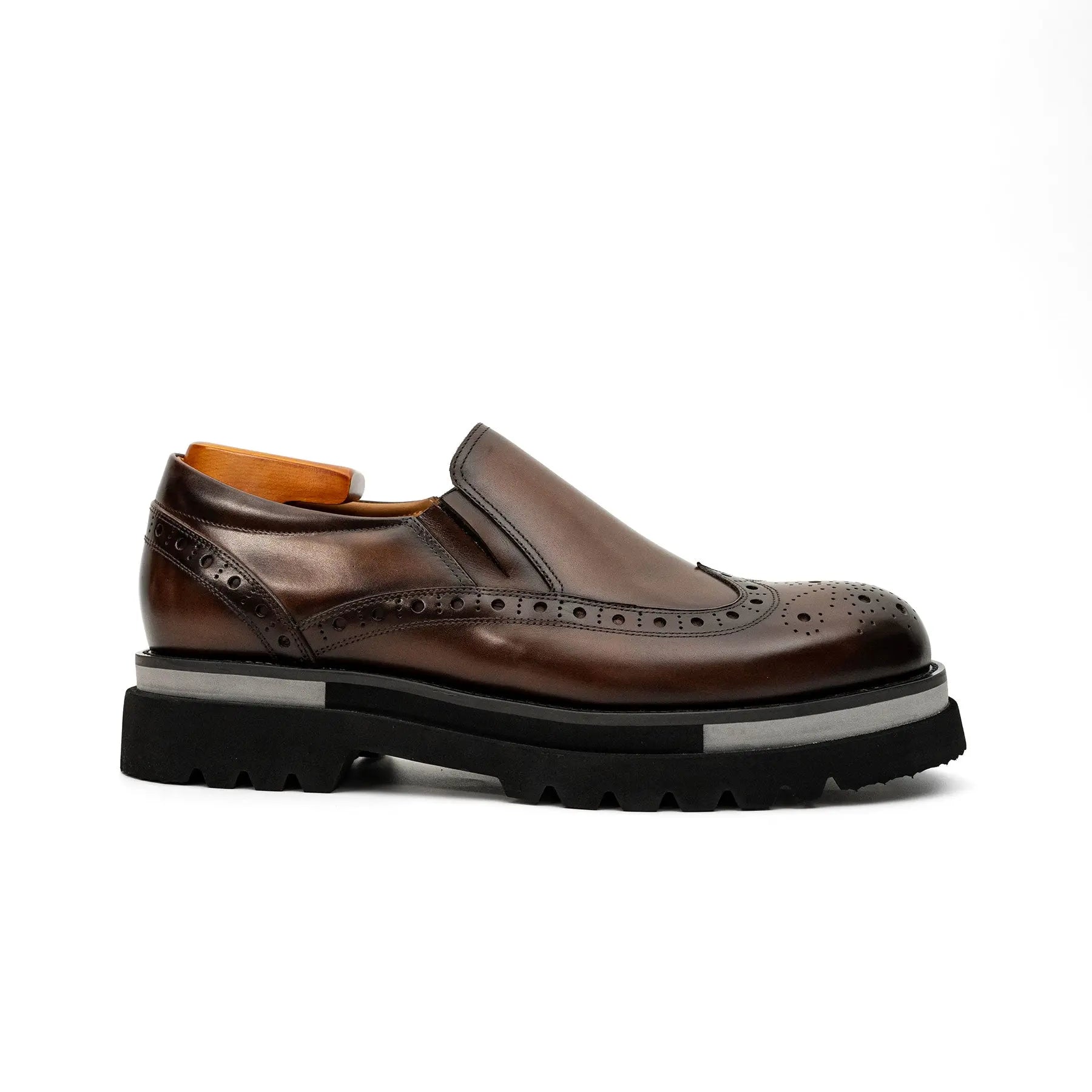 Burnished Brogue Lug-Sole Loafer
