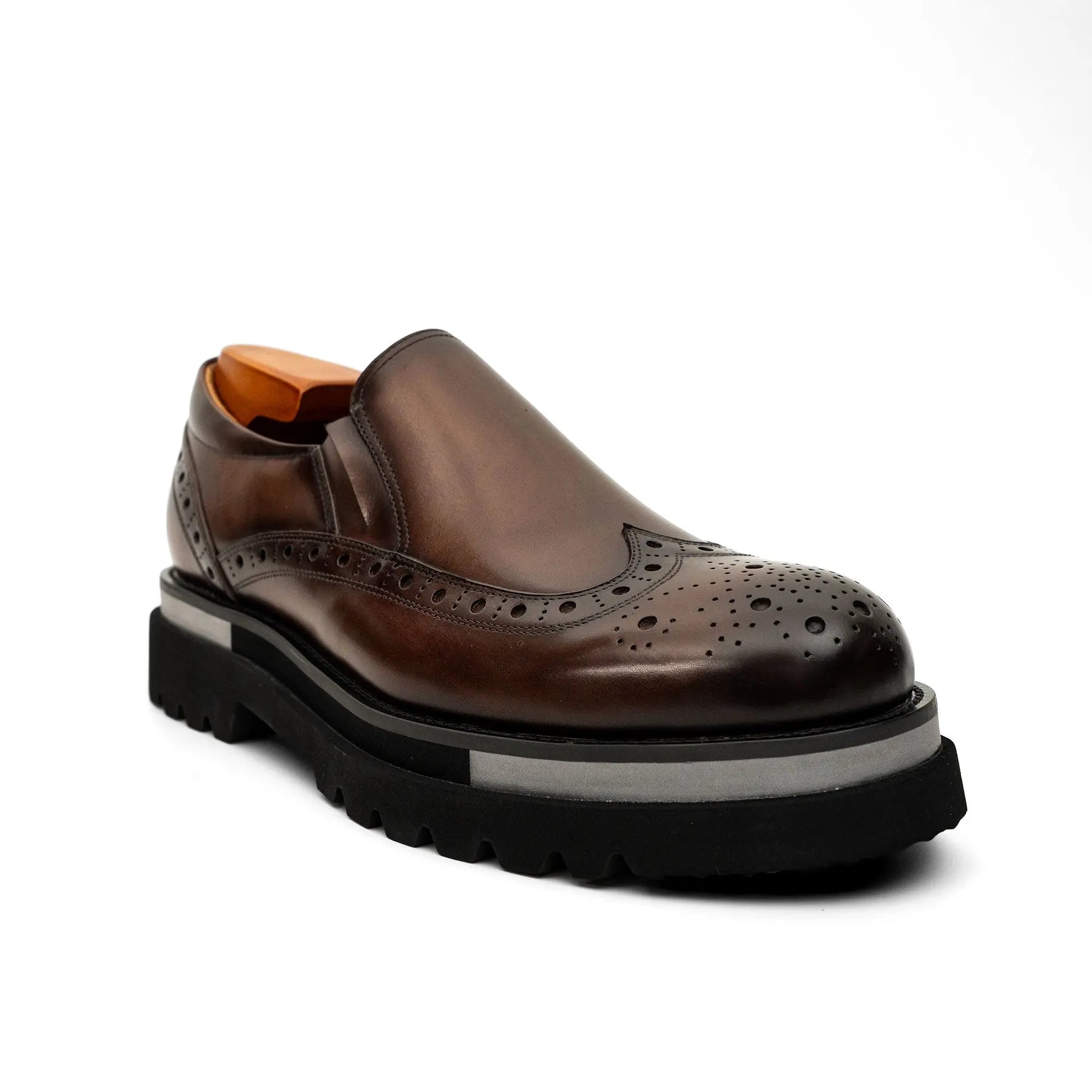 Burnished Brogue Lug-Sole Loafer