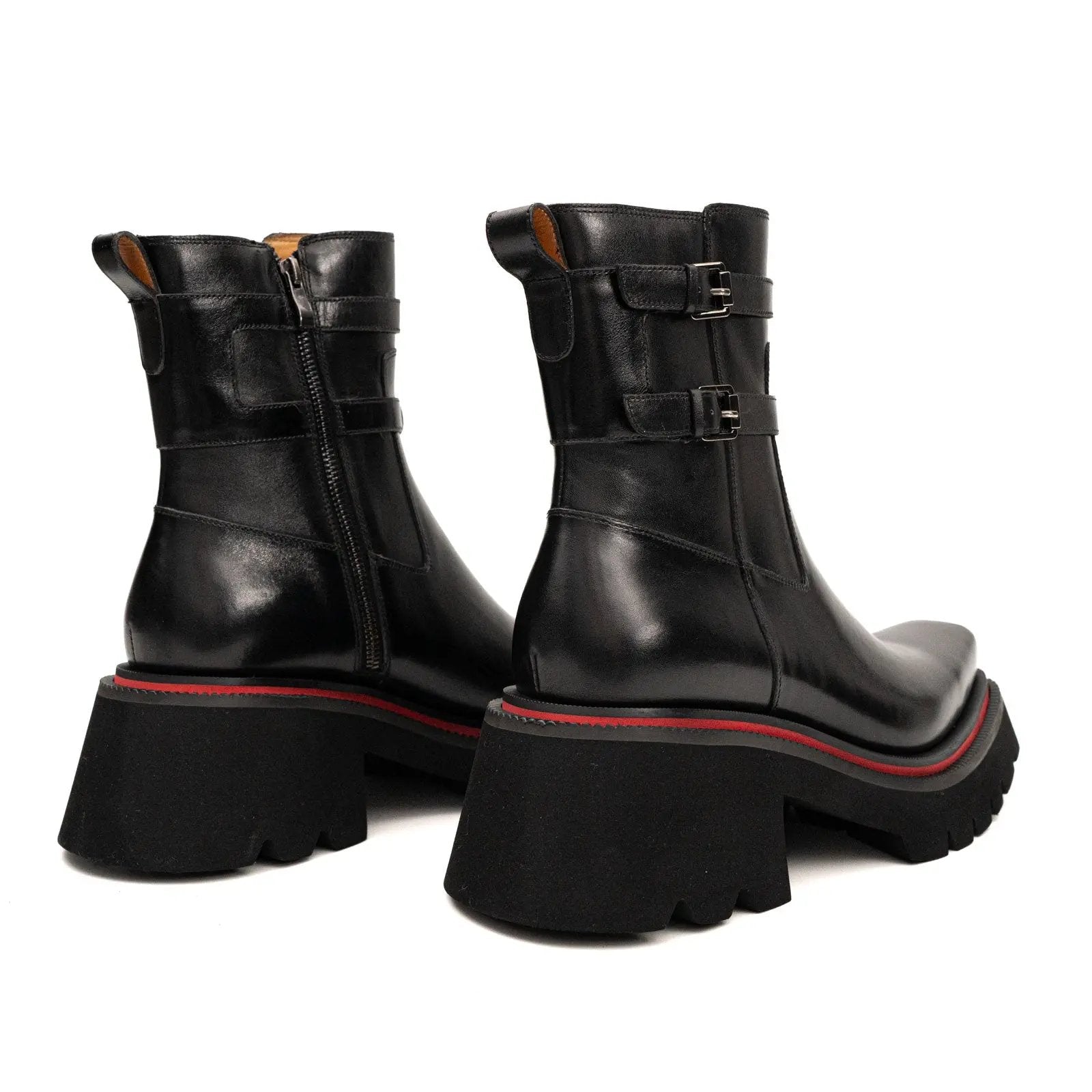 Black Double-Buckle Lug Chelsea Boots