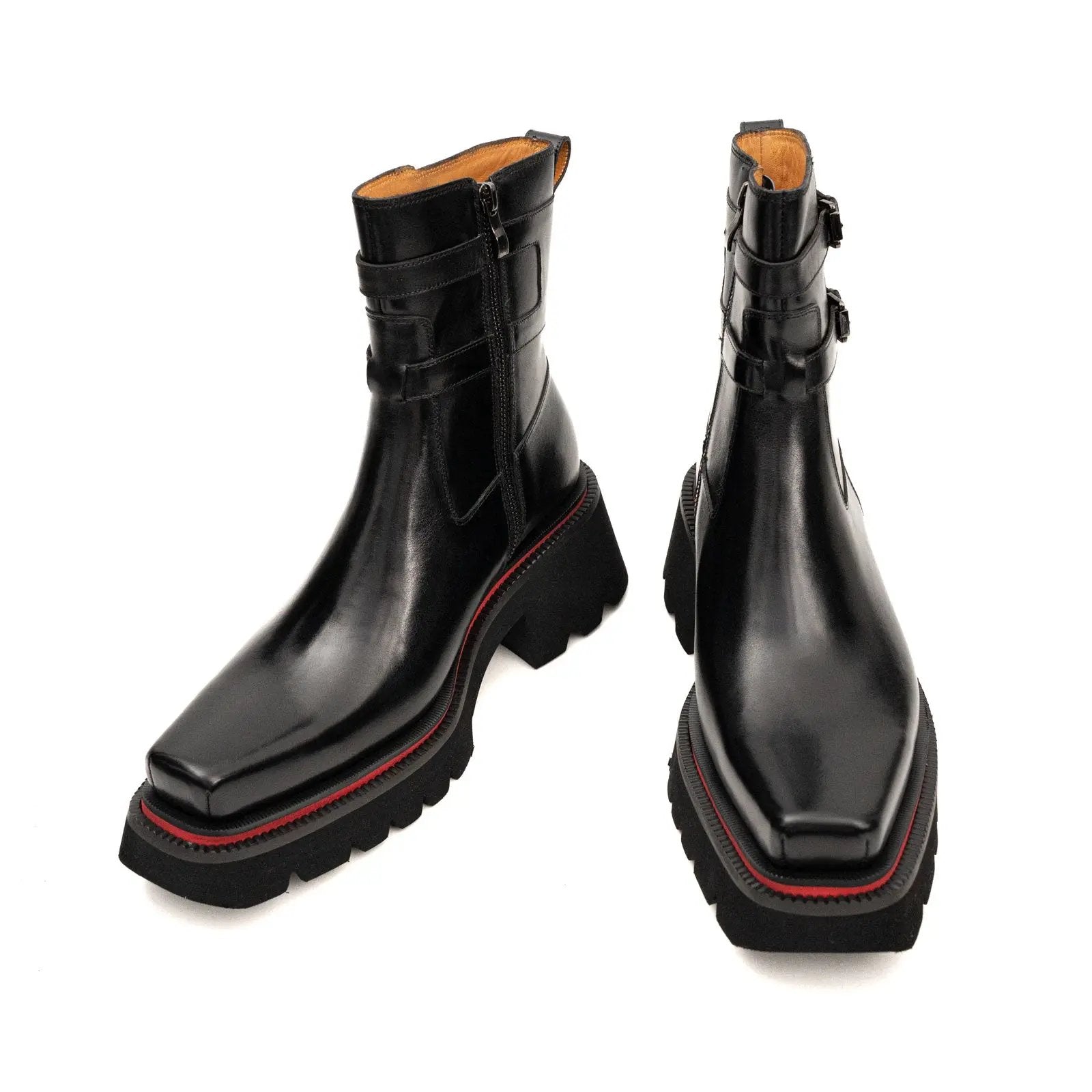 Black Double-Buckle Lug Chelsea Boots