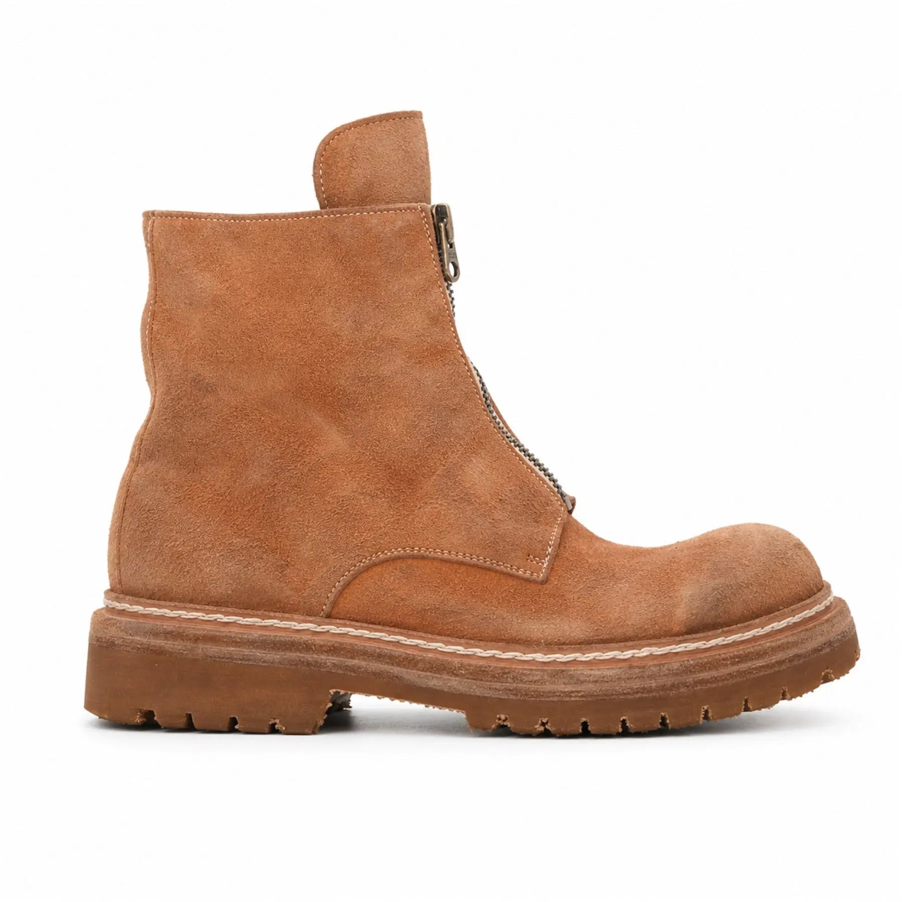 Camel Suede Zip Ankle Boots for Men