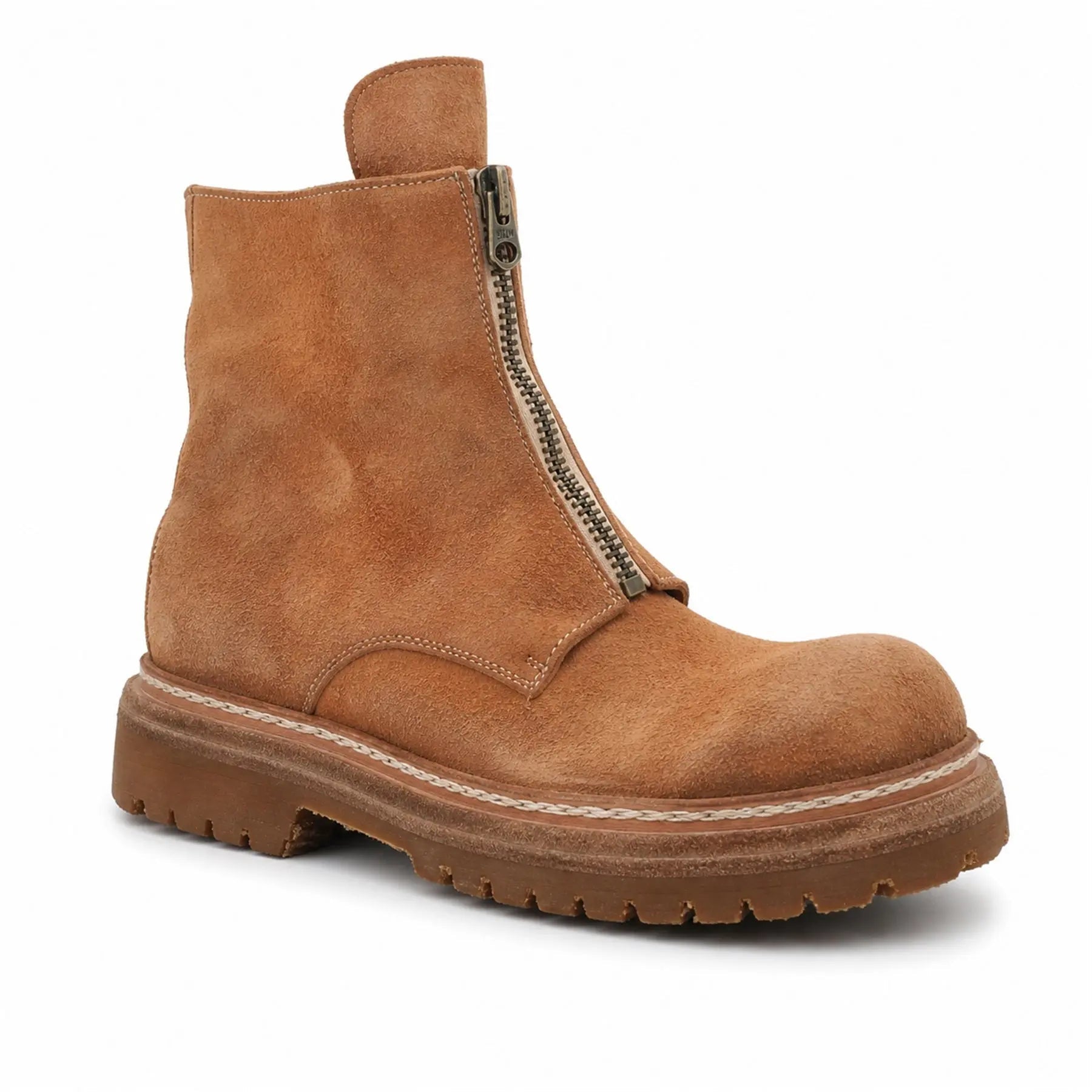 Camel Suede Zip Ankle Boots for Men