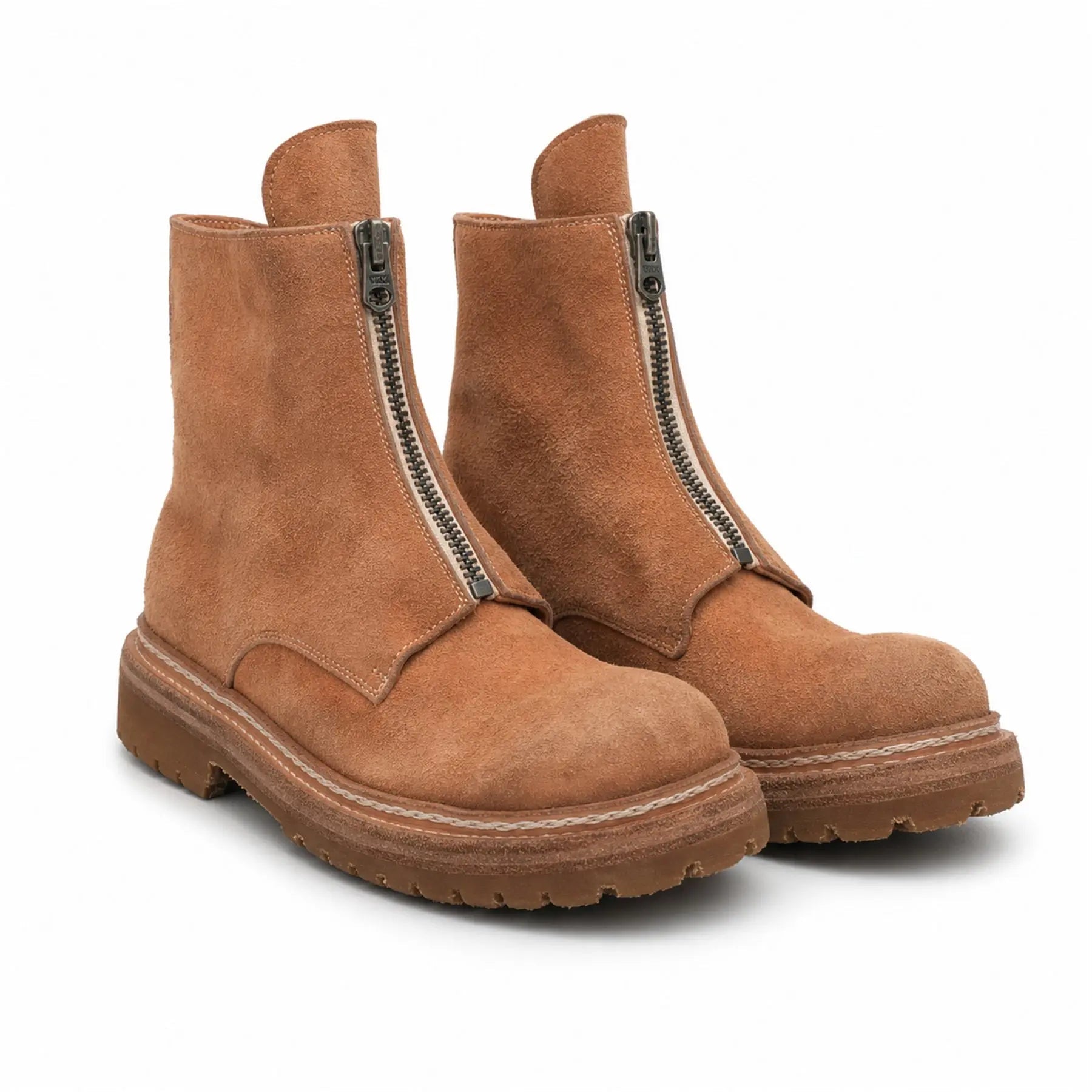 Camel Suede Zip Ankle Boots for Men