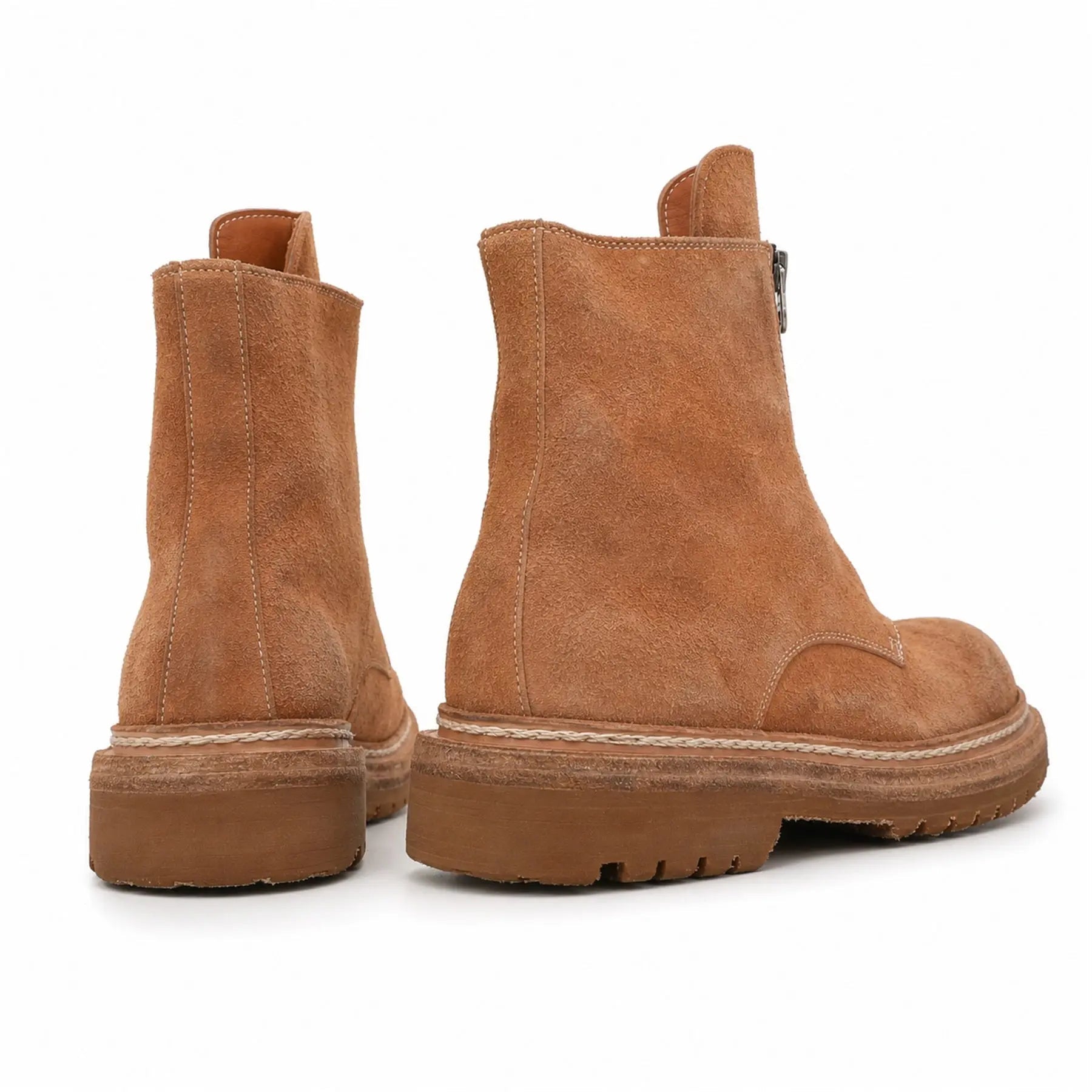 Camel Suede Zip Ankle Boots for Men