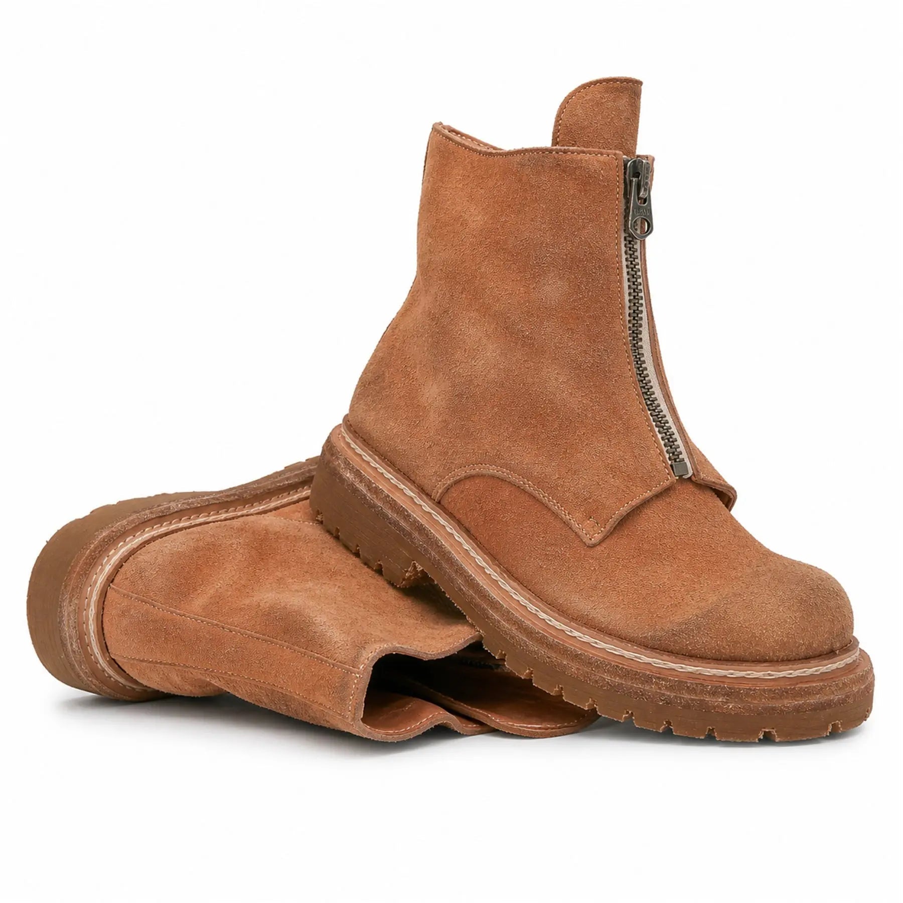 Camel Suede Zip Ankle Boots for Men
