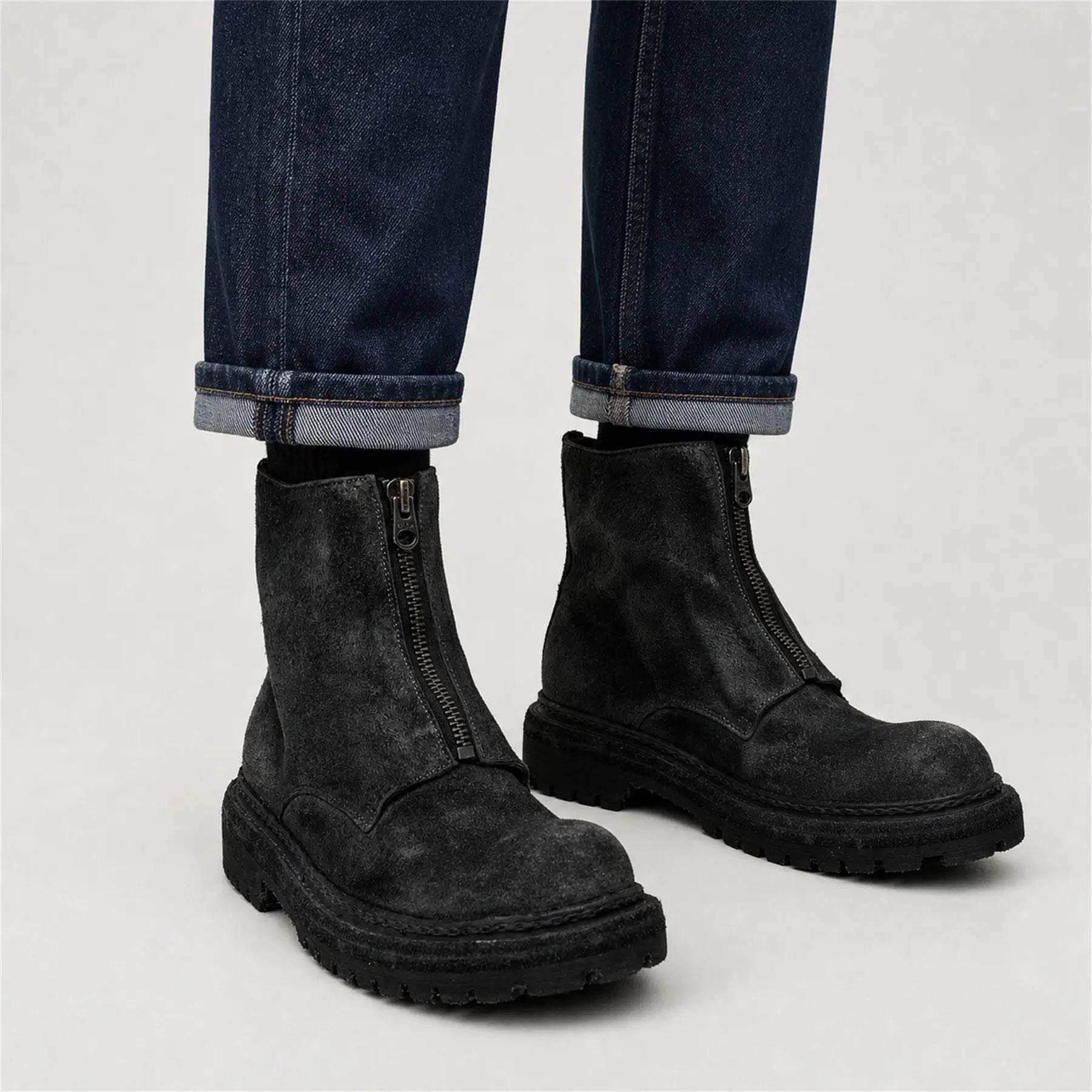 Charcoal Black Suede Zip Boots for Men