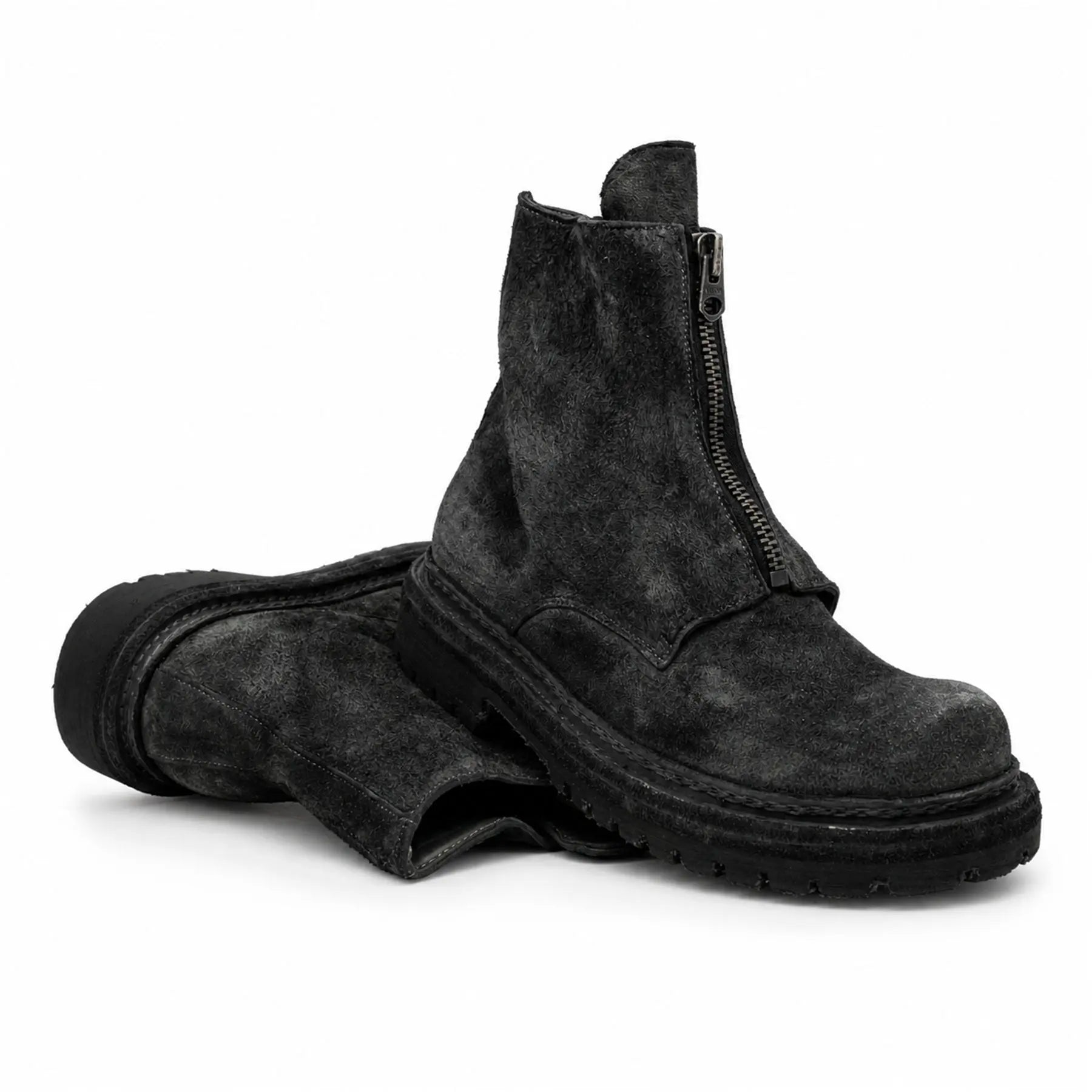 Charcoal Black Suede Zip Boots for Men