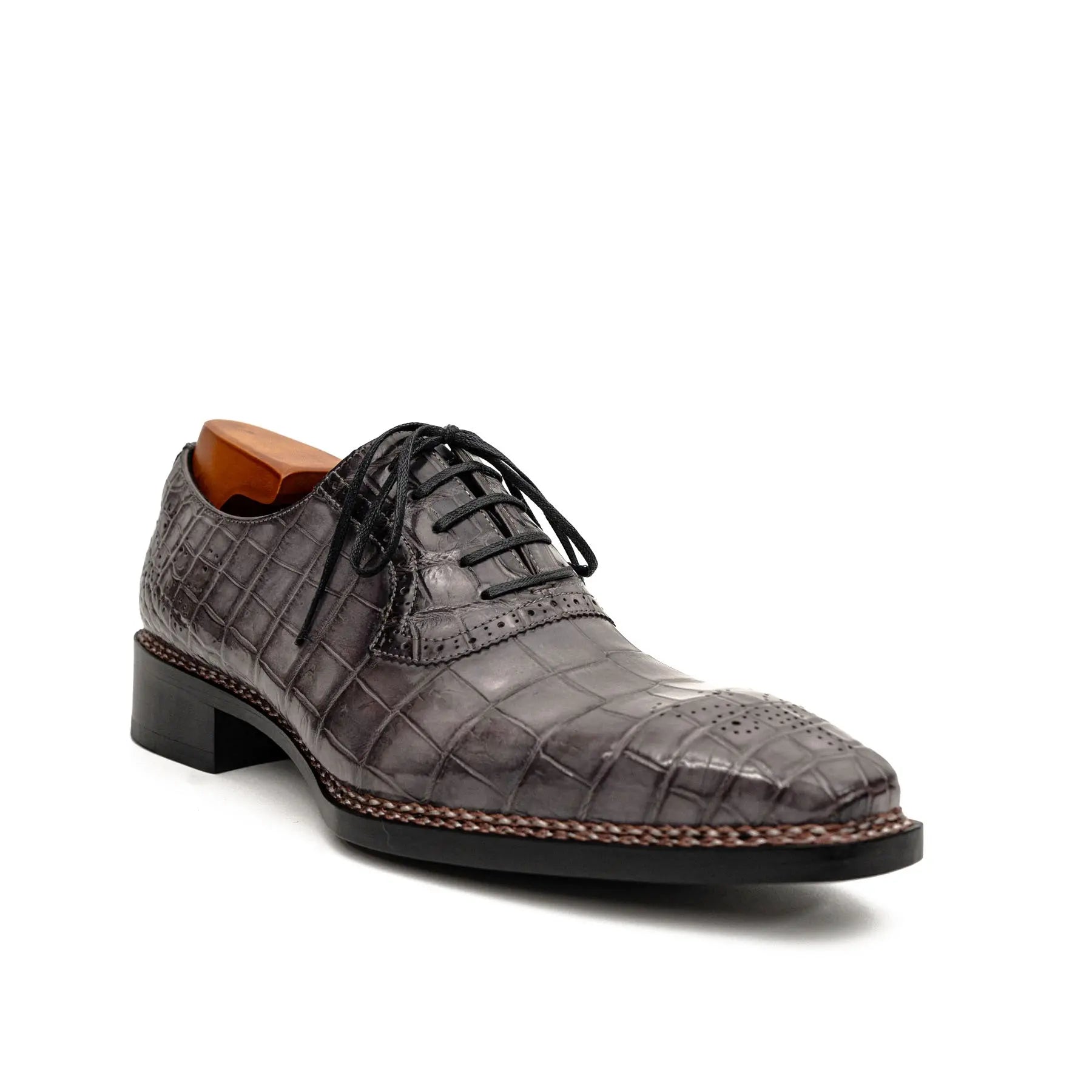 Charcoal Crocodile Oxford Shoes