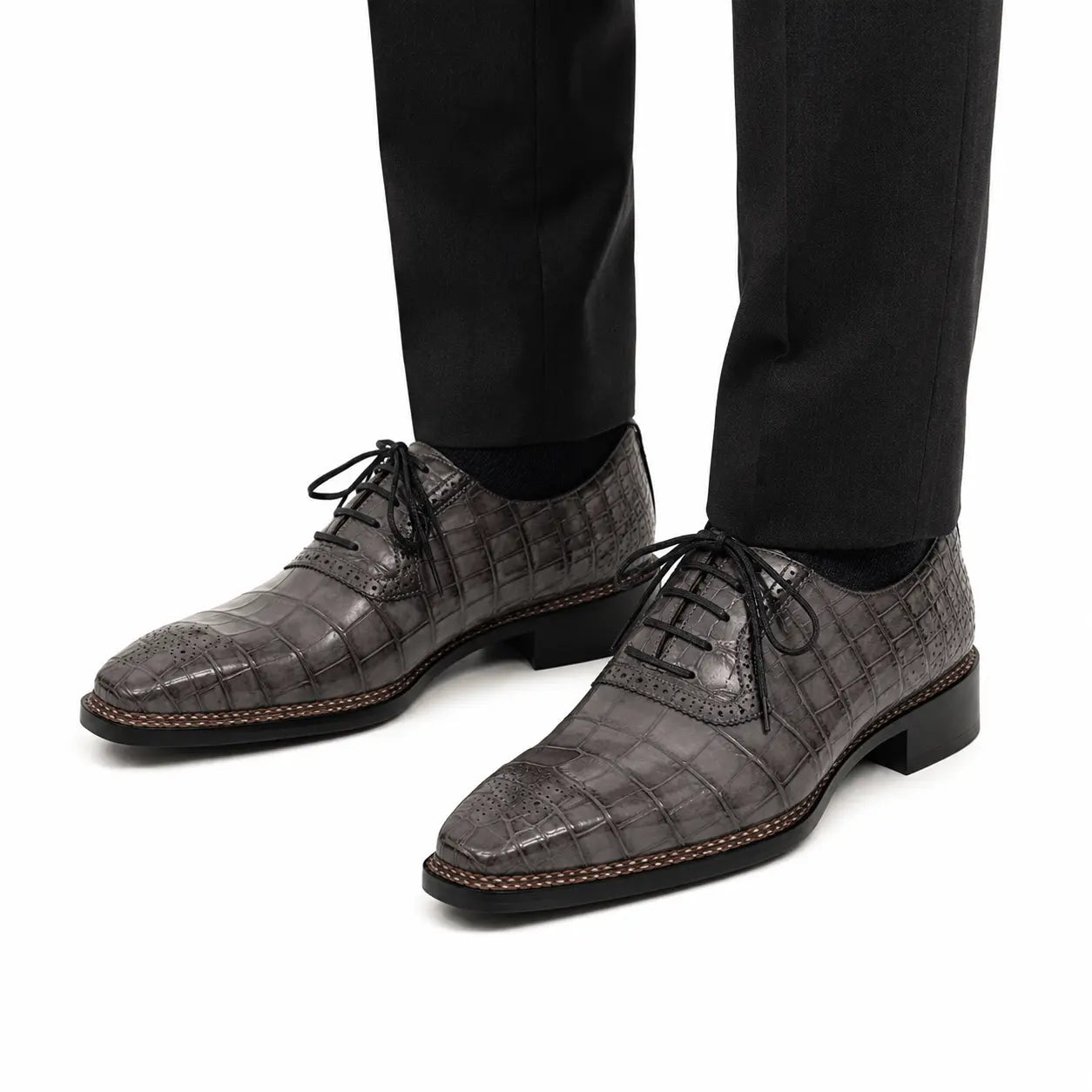 Charcoal Crocodile Oxford Shoes