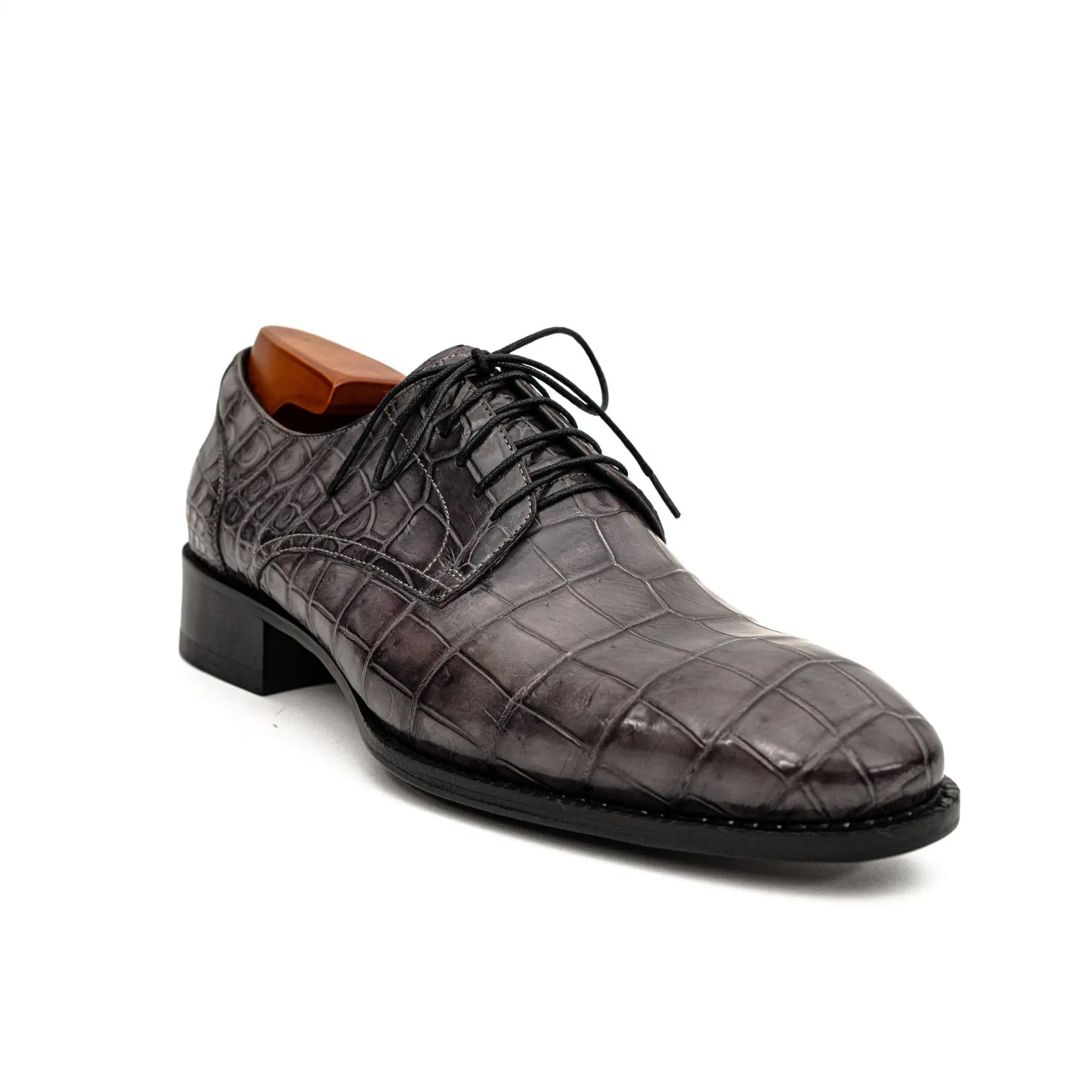 Charcoal Crocodile-Textured Derby