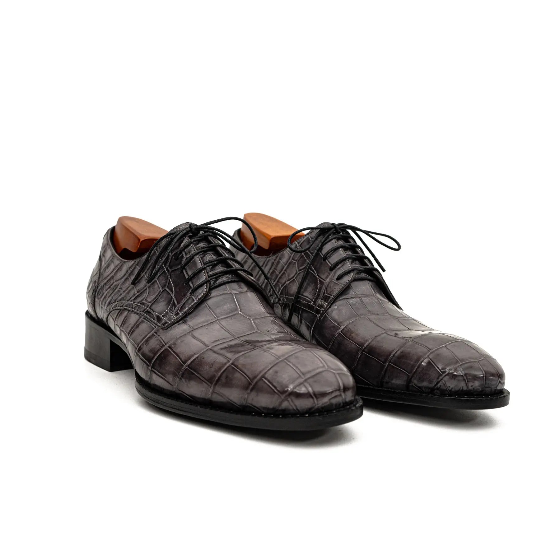 Charcoal Crocodile-Textured Derby