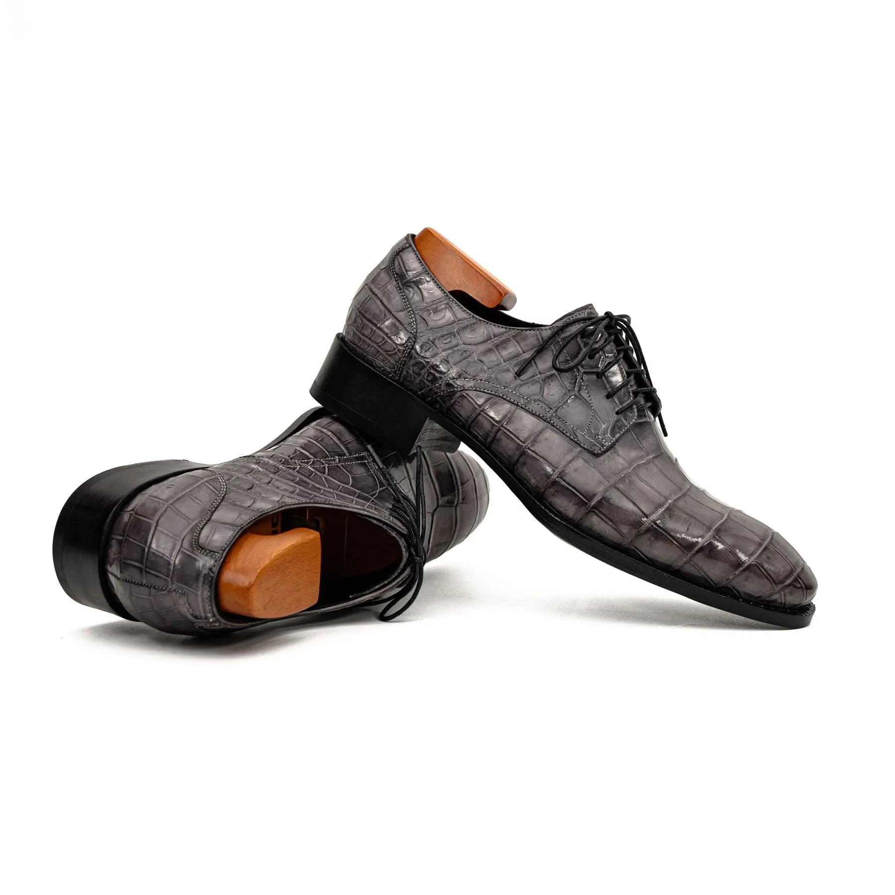 Charcoal Crocodile-Textured Derby