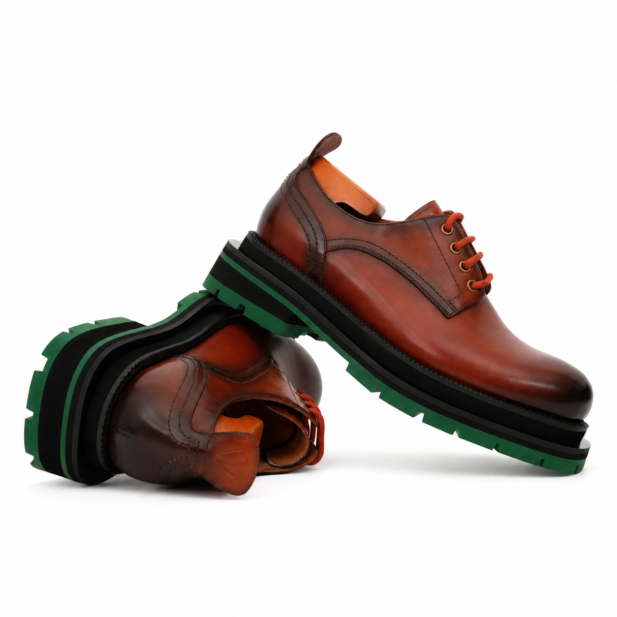 Burnished Brown Green-Sole Derby