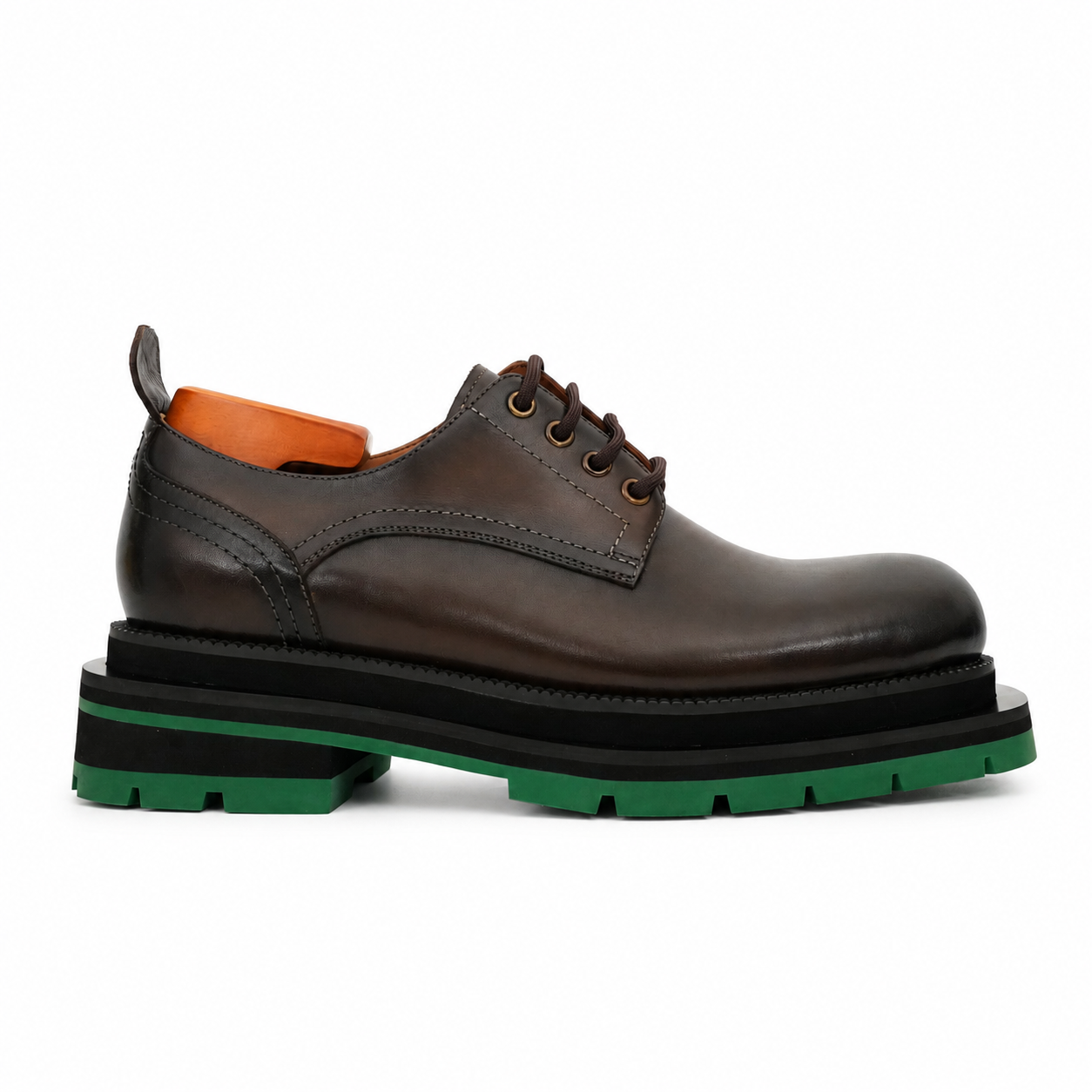 Burnished Brown Green-Sole Derby