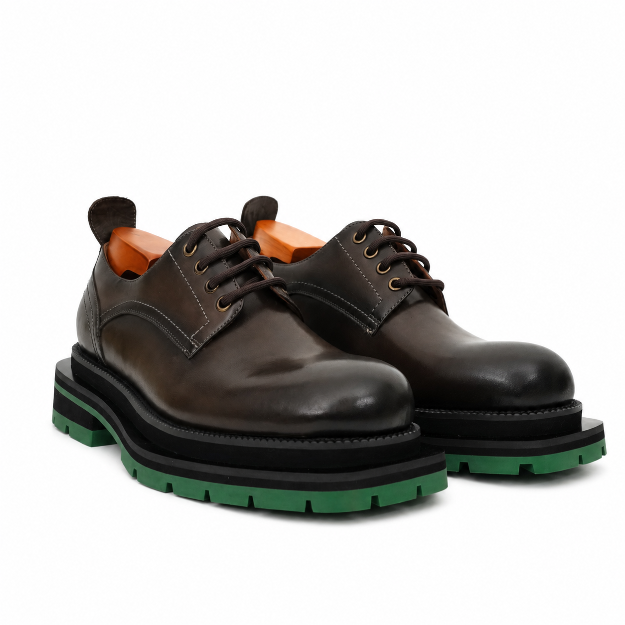 Burnished Brown Green-Sole Derby