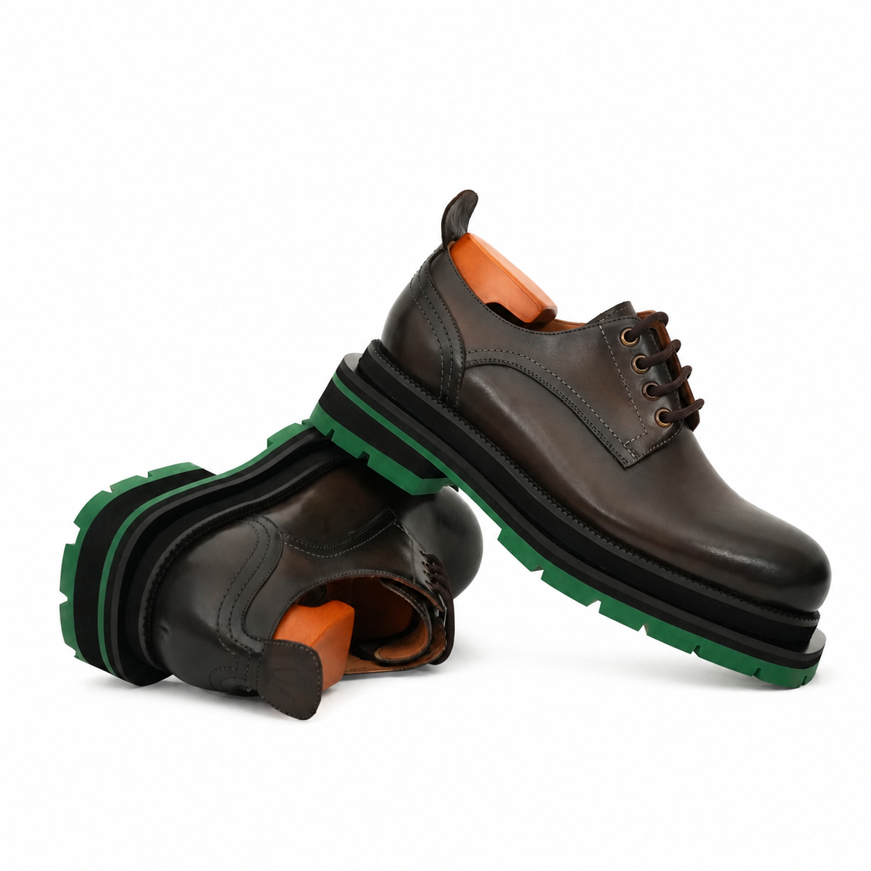 Burnished Brown Green-Sole Derby