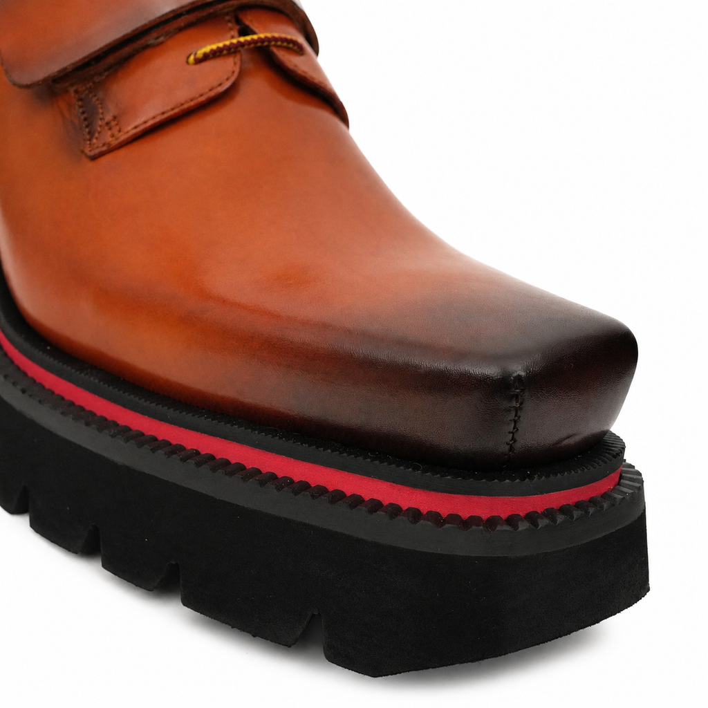 Burnished Brown Platform Strap Shoe