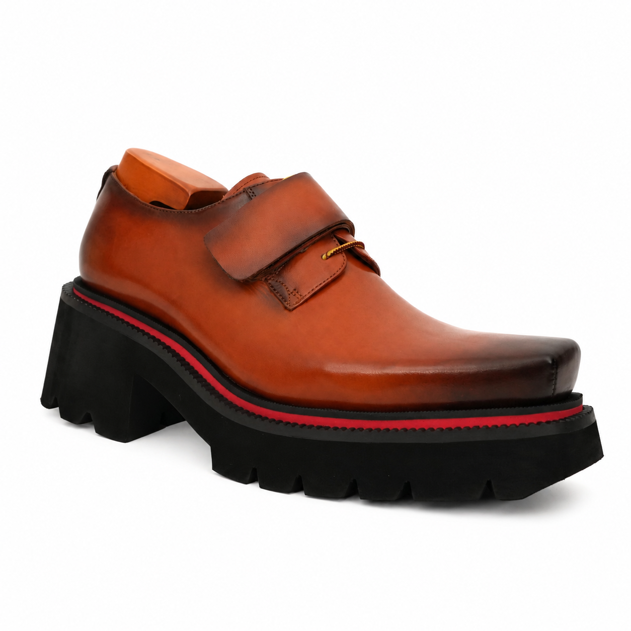 Burnished Brown Platform Strap Shoe