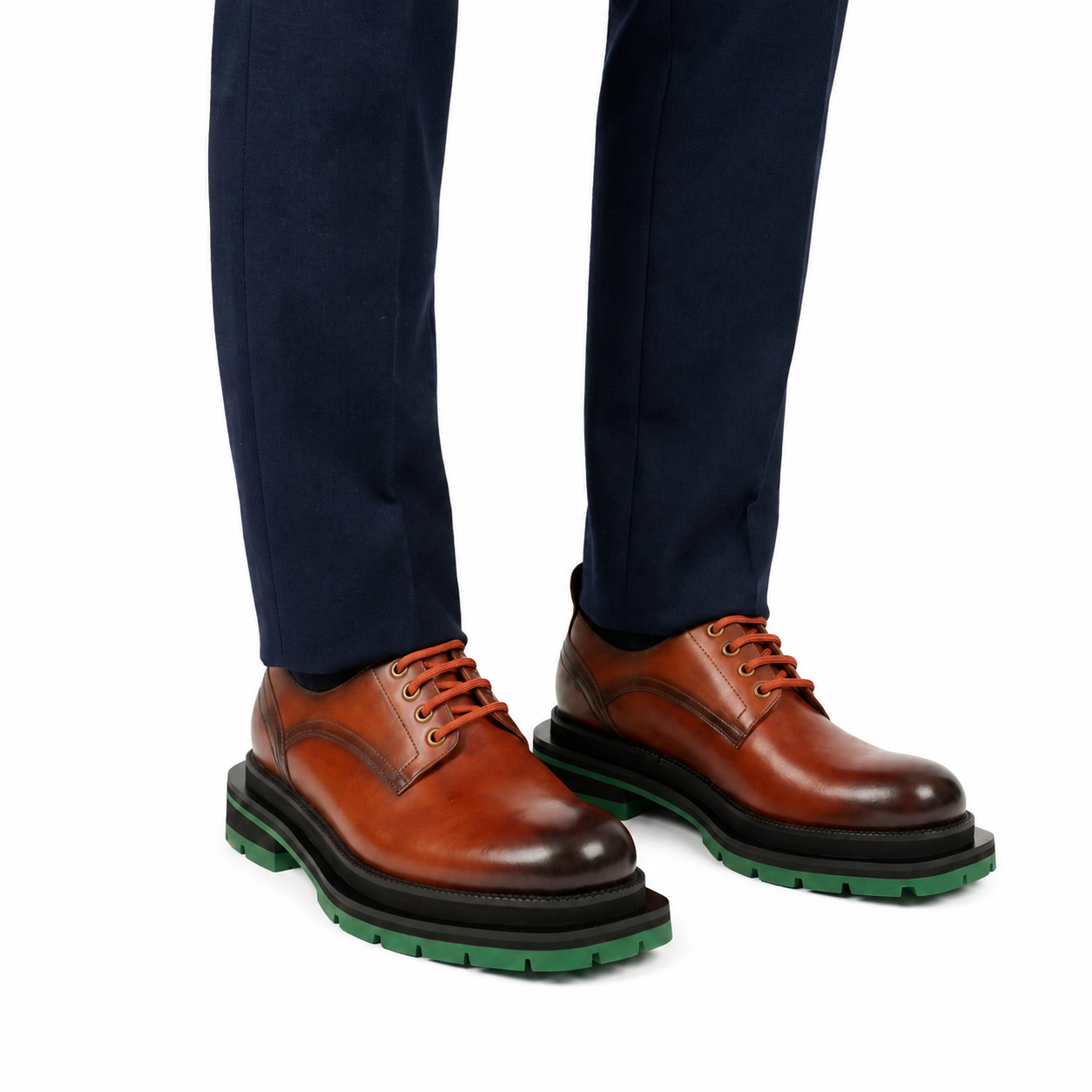 Burnished Brown Green-Sole Derby