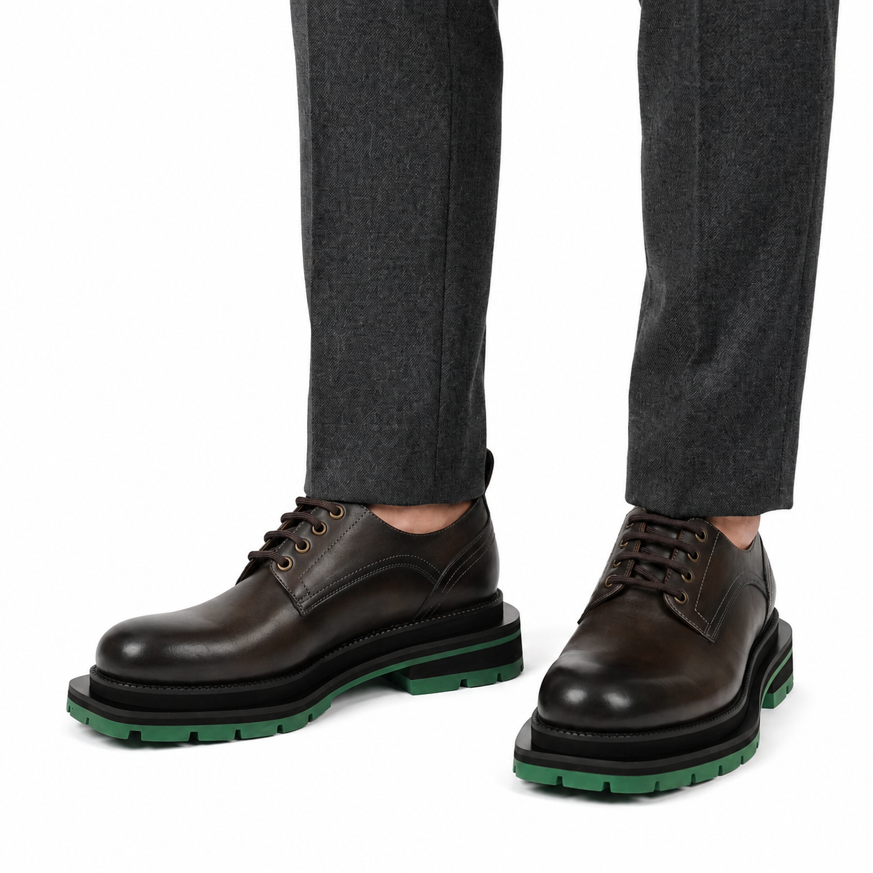 Burnished Brown Green-Sole Derby