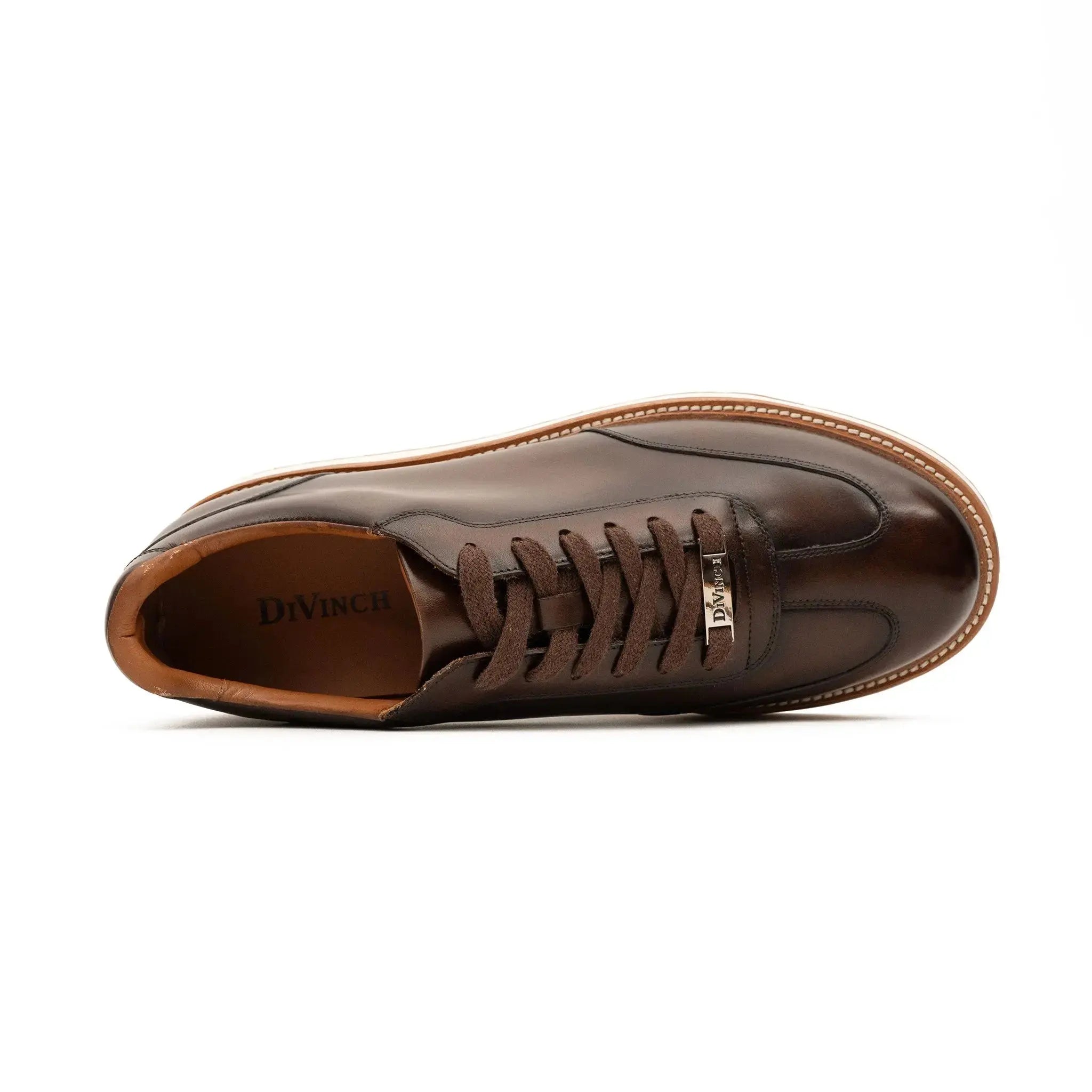 Coffee Leather Lace-Up Platform Shoes
