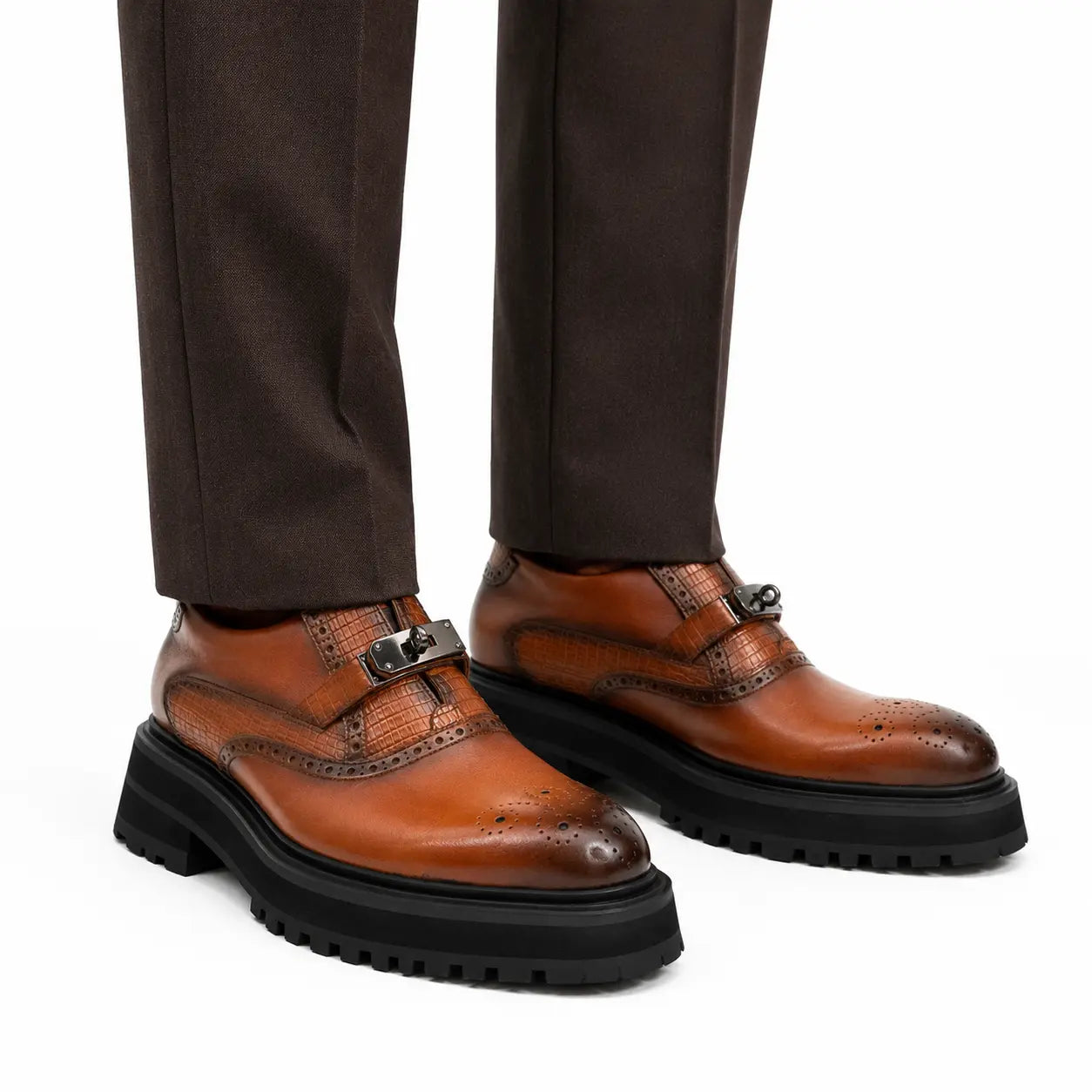 Cognac Croc-Trim Lug Loafer
