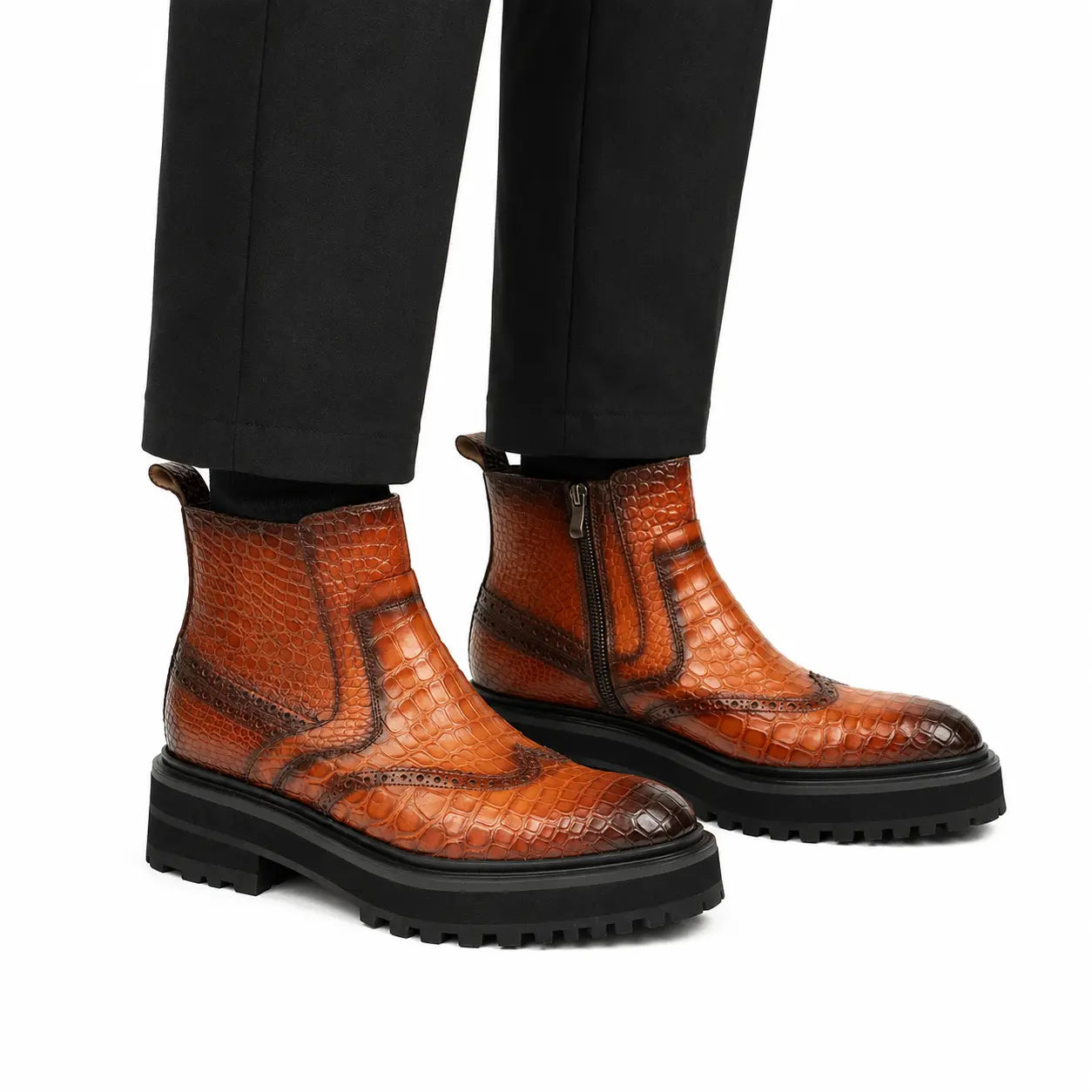 Cognac Crocodile Chelsea Boot