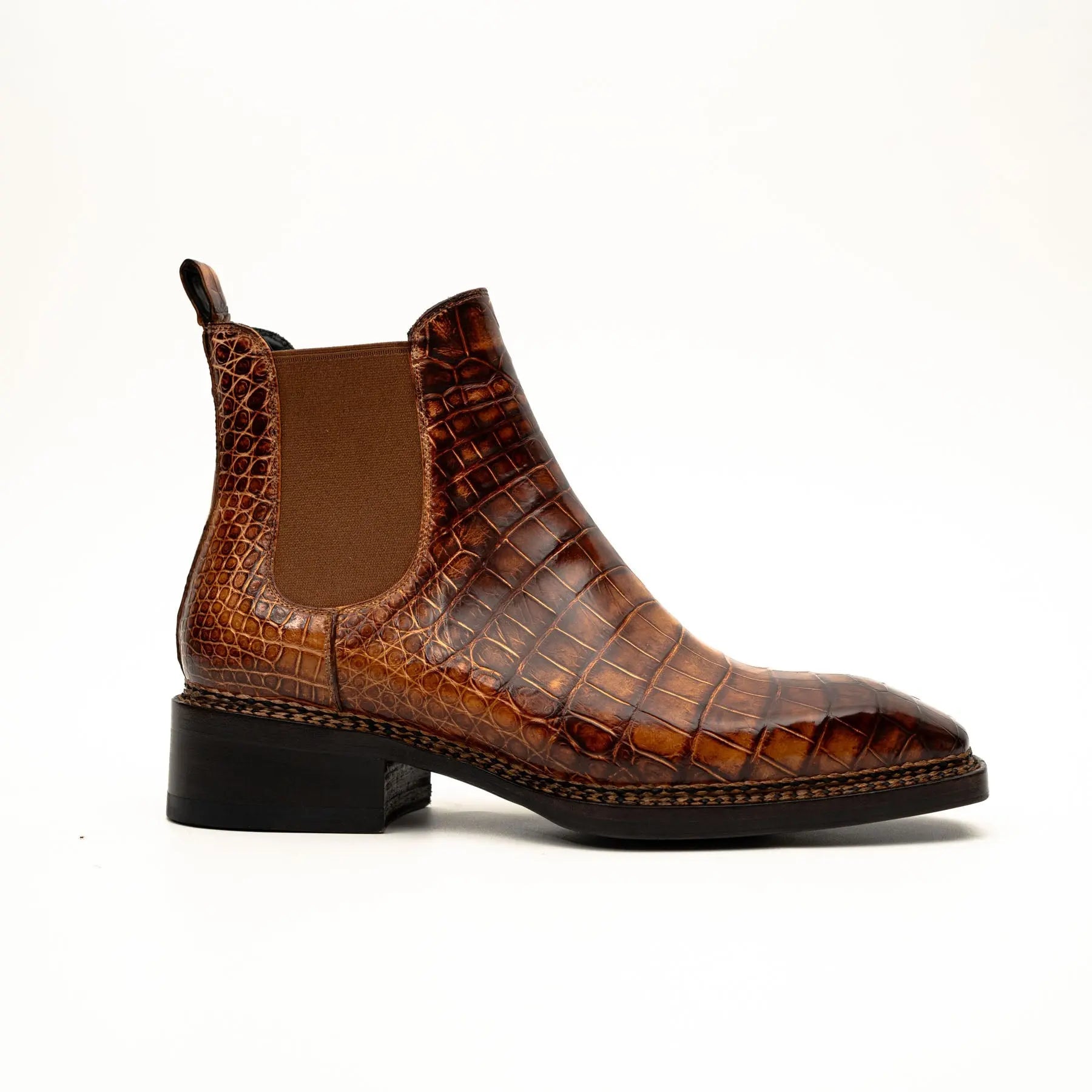 Cognac Crocodile Chelsea Boots