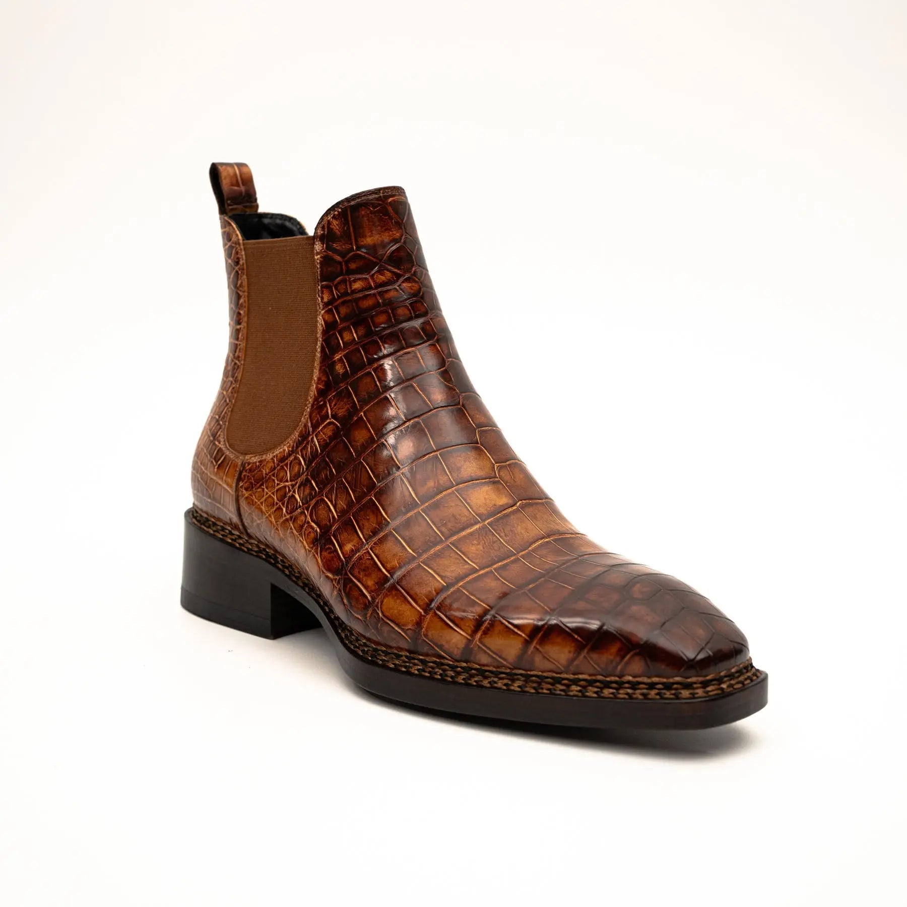 Cognac Crocodile Chelsea Boots