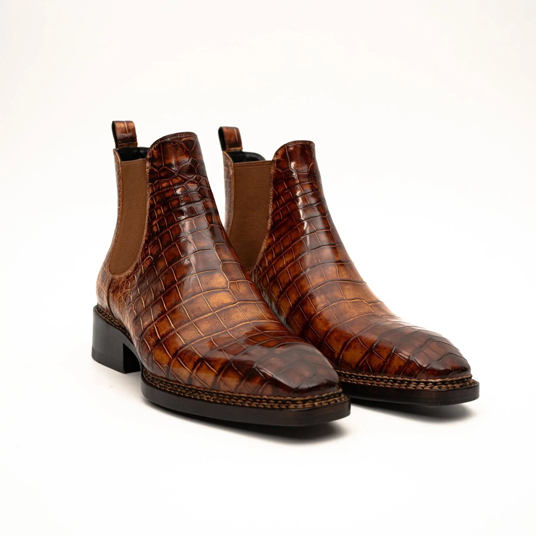 Cognac Crocodile Chelsea Boots