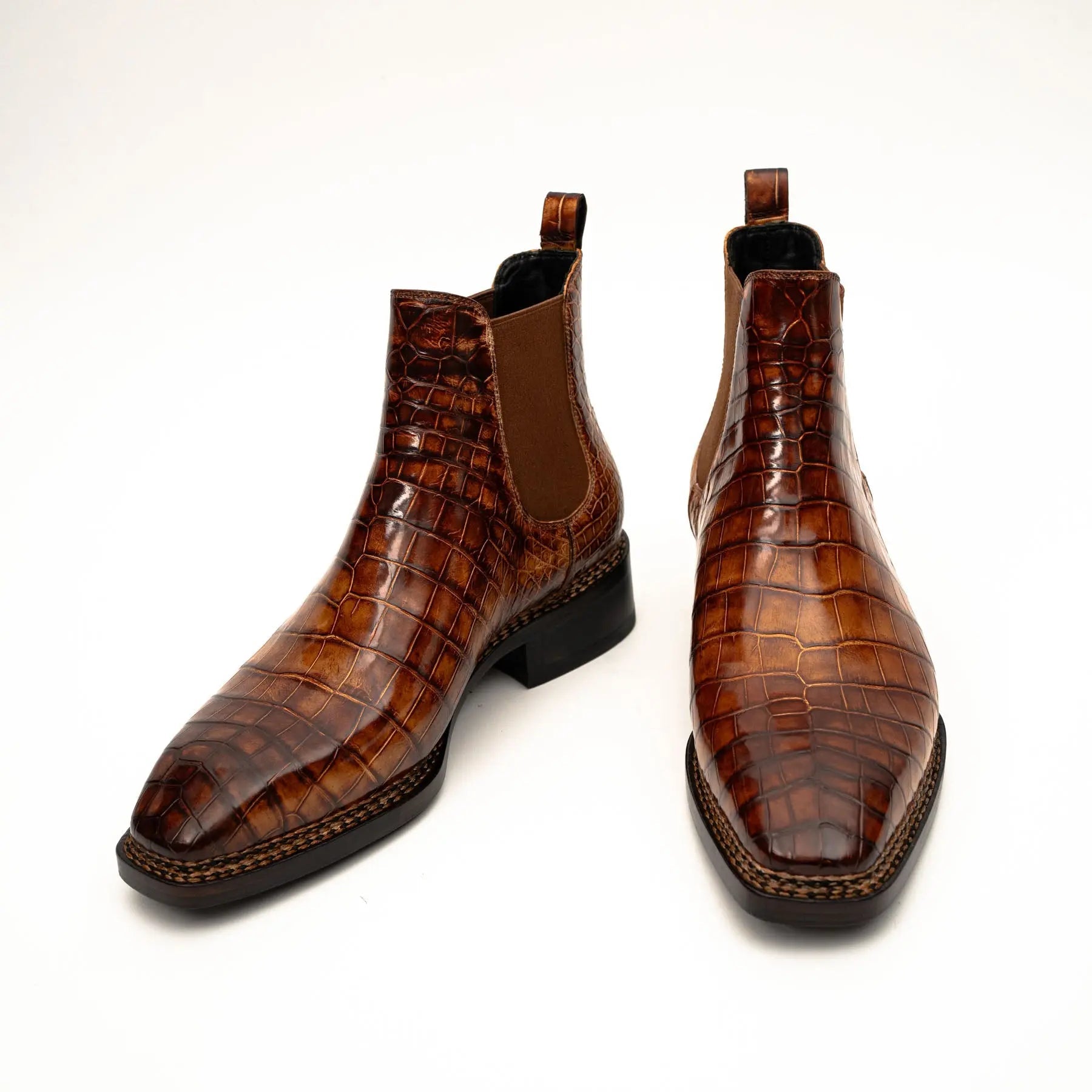 Cognac Crocodile Chelsea Boots