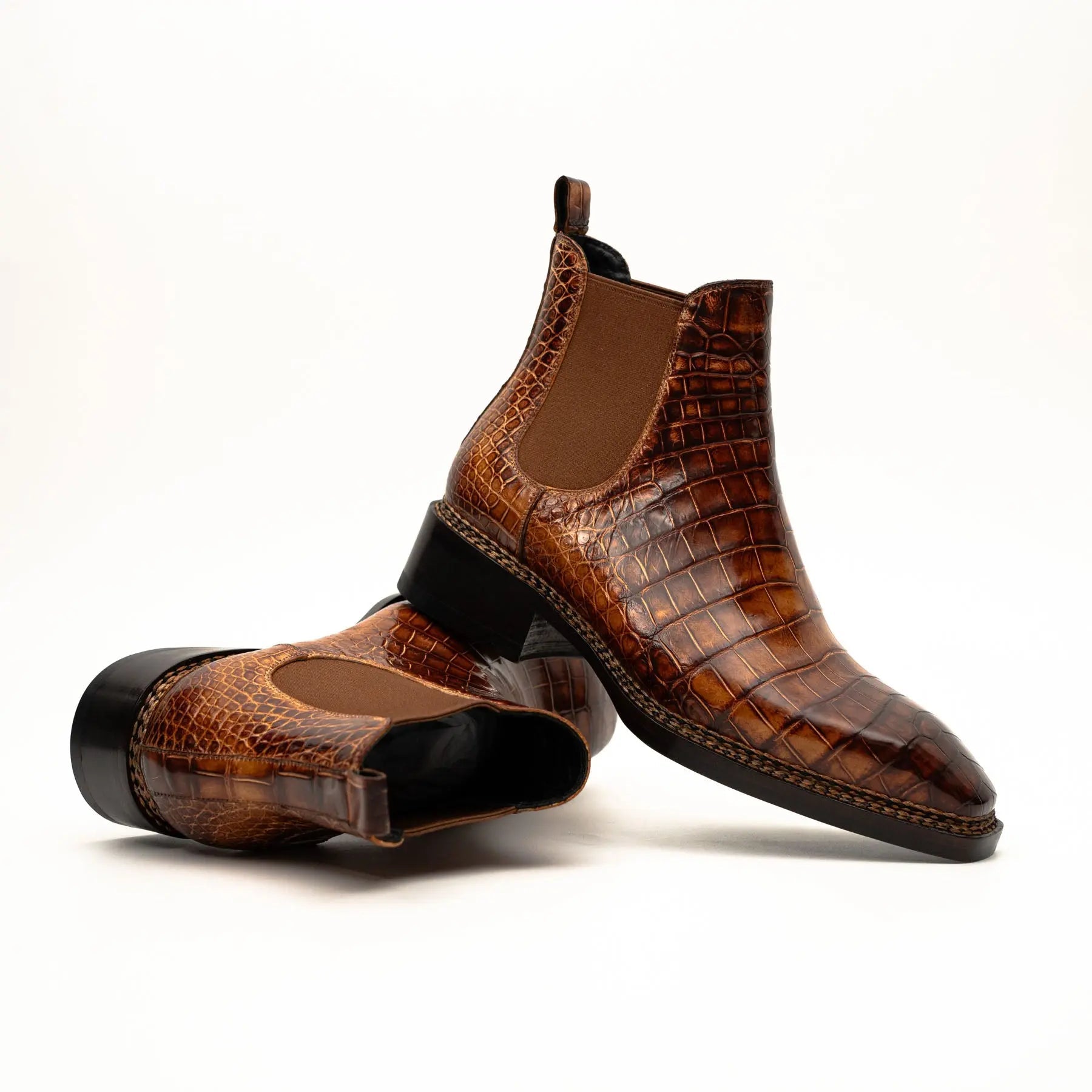 Cognac Crocodile Chelsea Boots
